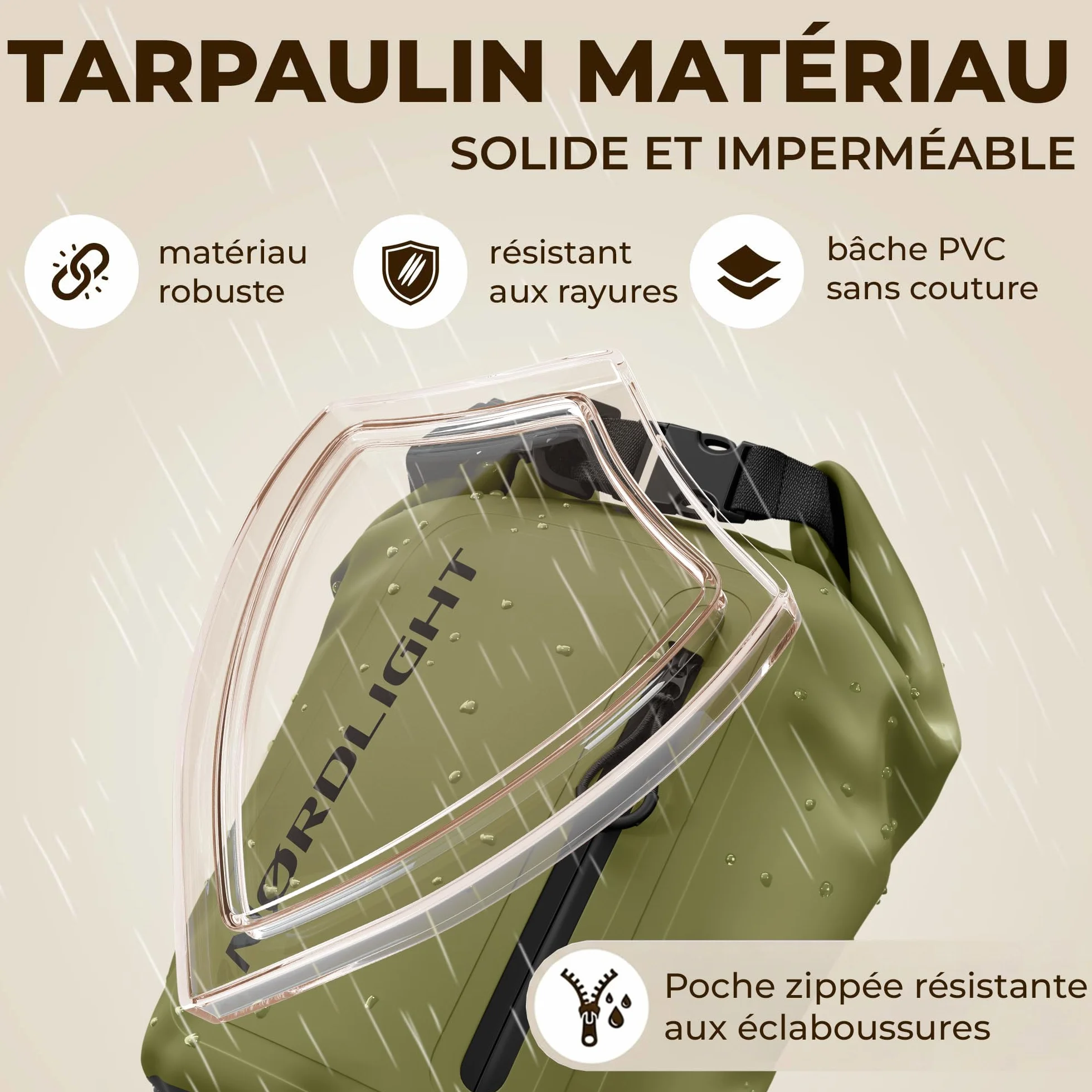 Nordlight Sac Étanche 20 L Vert Olive - Sac à Dos Nautique Impermeable avec Pochette Téléphone
