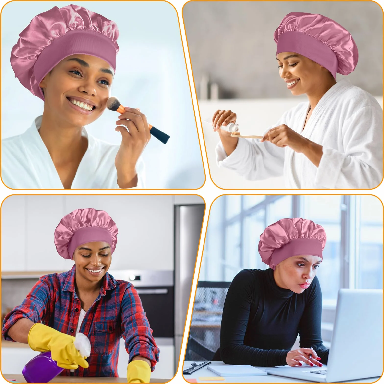 Bonnet Satin Cheveux Nuit Ajustable Élastique Femme Soin Cheveux Bouclés 2 Pièces