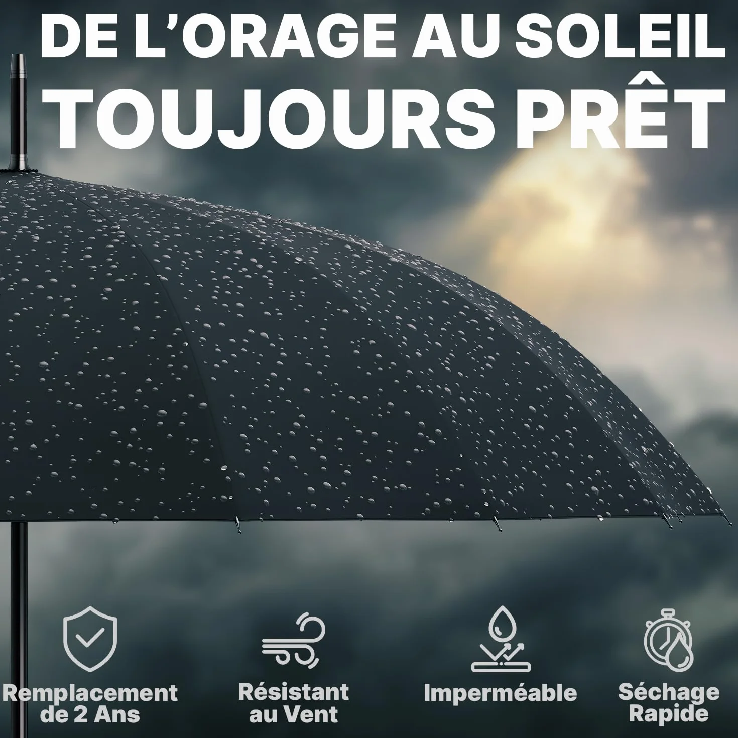 Royal Walk Parapluie Automatique XXL 120cm 16 Baleines Anti Tempête Solide Golf Poignée Bois