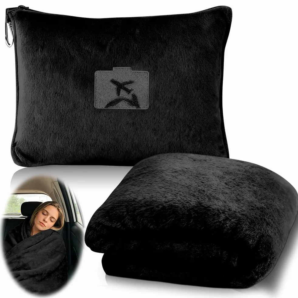 Couverture de voyage douce et chaude 2 en 1 152 x 127 cm Noir pour avion voiture