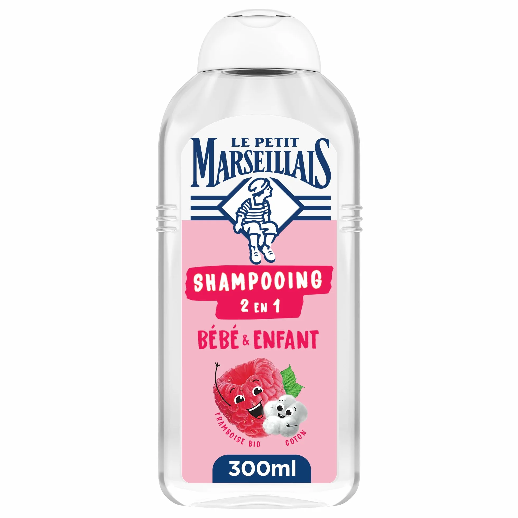 Le Petit Marseillais Shampooing 2 en 1 Bébé & Enfant Démêlant Framboise Bio & Coton 300 ml