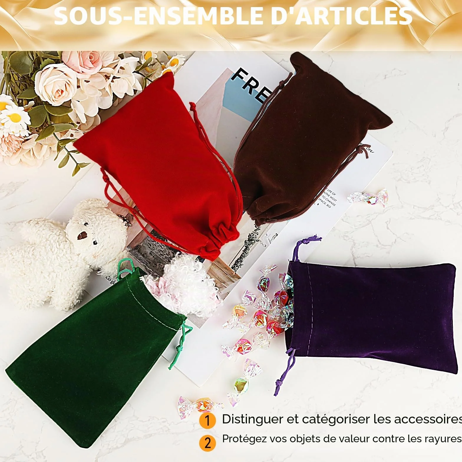 Lot de 15 Sachets en Velours 10x15cm avec Cordon, Pochette Cadeau Bijoux