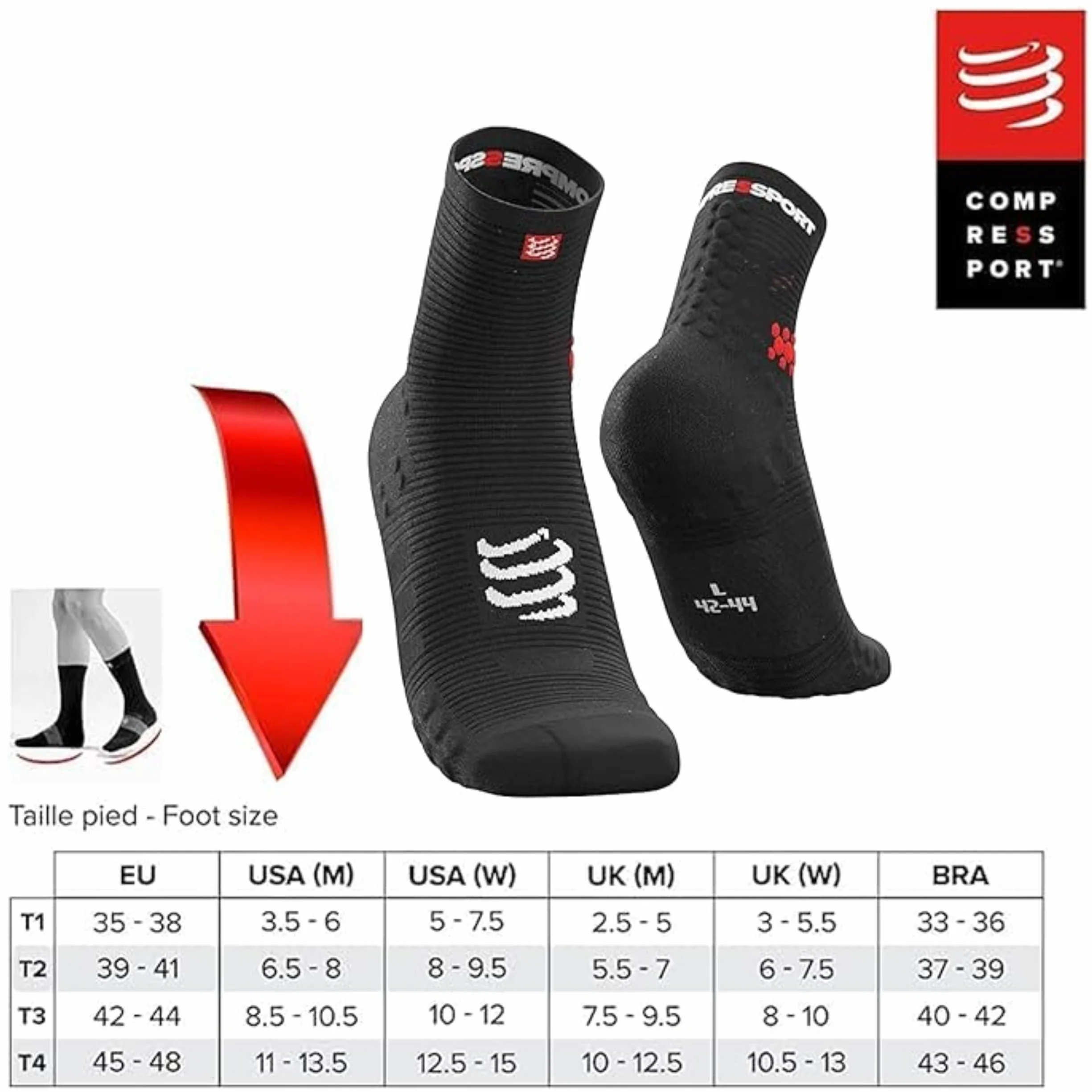 COMPRESSPORT Chaussettes De Course à Pied Pro Racing Socks V3 Run High - Taille et couleur différent