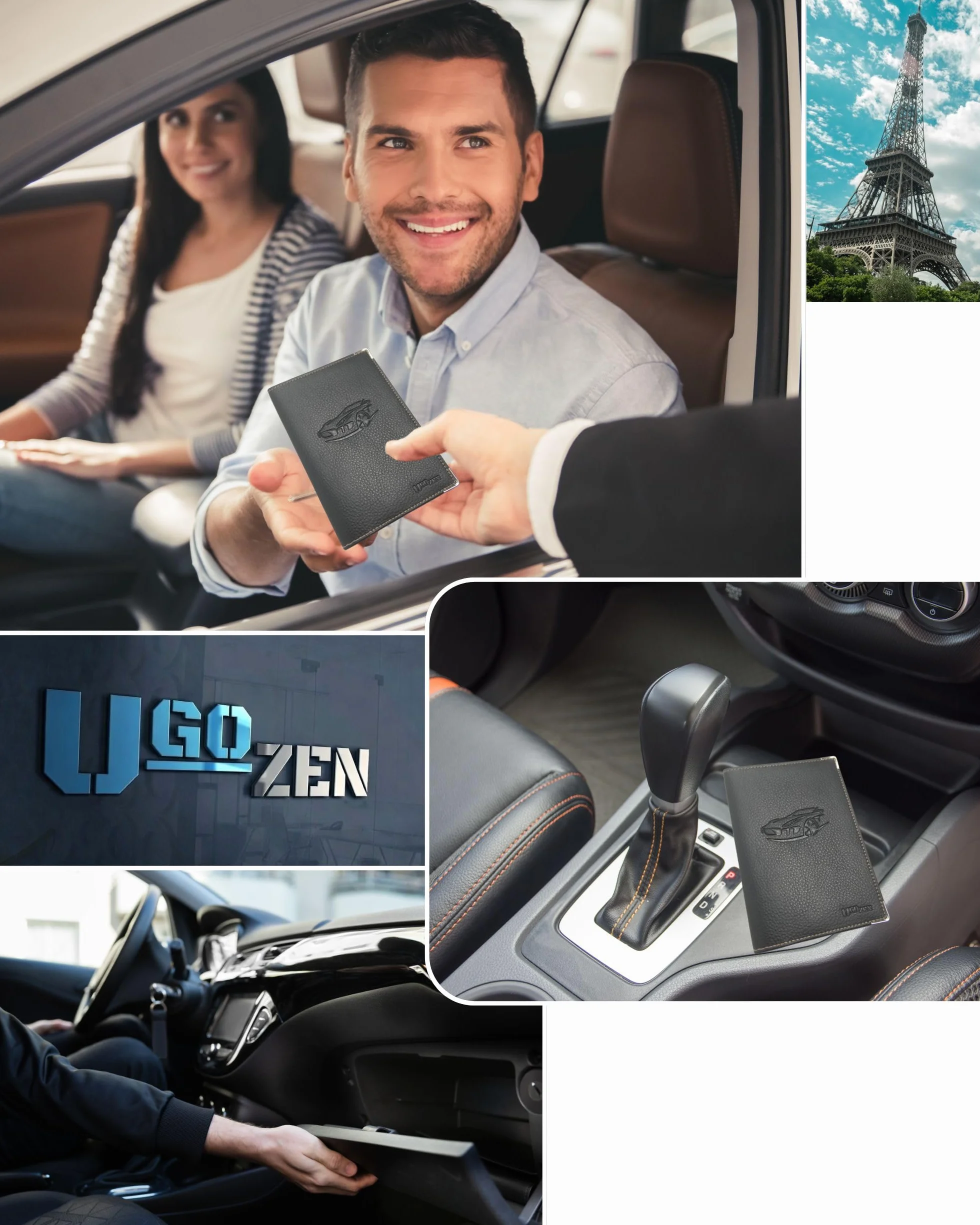 Ugozen Pochette Carte Grise Luxeo Porte Papier Voiture Etui 3 Volets Cristal Inclus