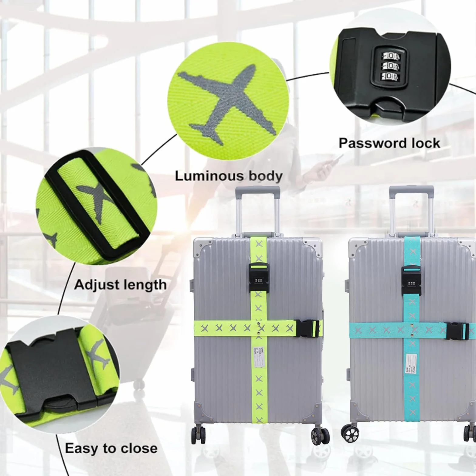 Sangle Valise Voyage avec Code 2 PCS Sécurité Couleurs Vives