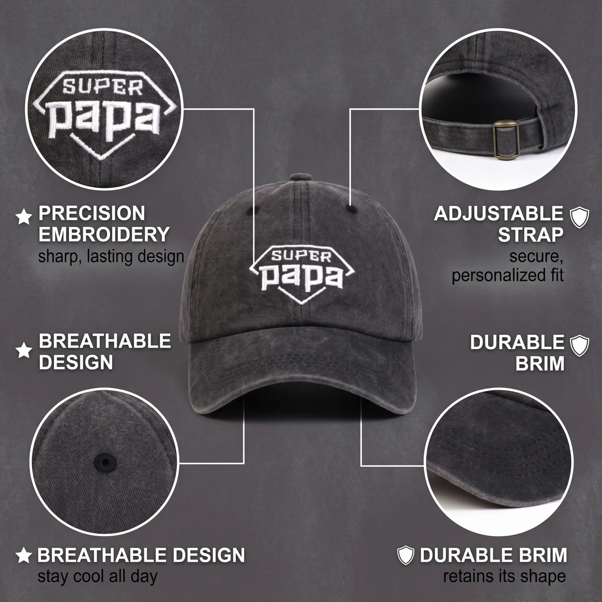 Casquette Homme Grise Cadeau Papa - Chapeau Baseball Ajustable Fête des Pères Anniversaire