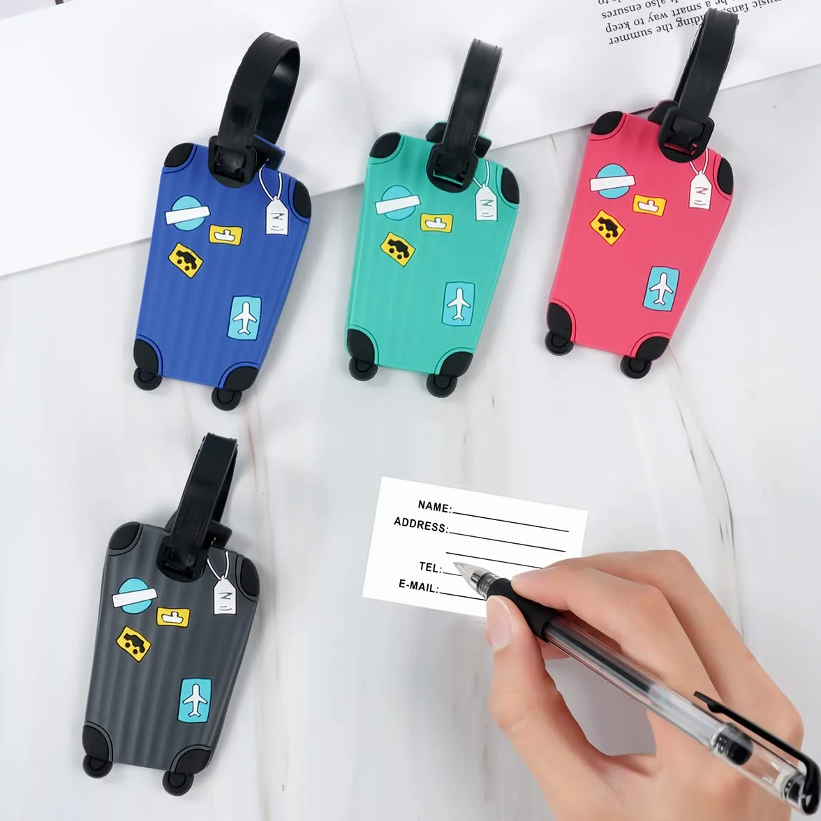 Vicloon Étiquettes Bagages en Silicone pour Sac à Main et Valise, Lot de 4 Formes Boîte