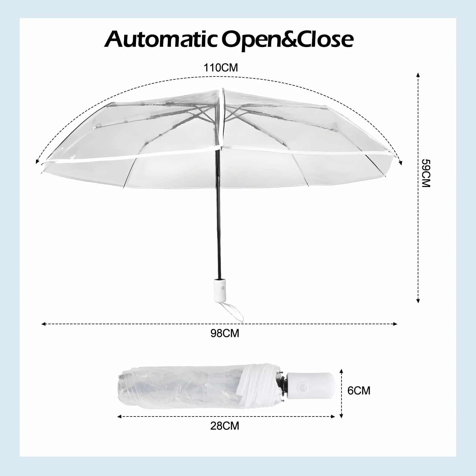 Parapluie Transparent Automatique Pliant Anti-Vent pour Mariage Femme Homme