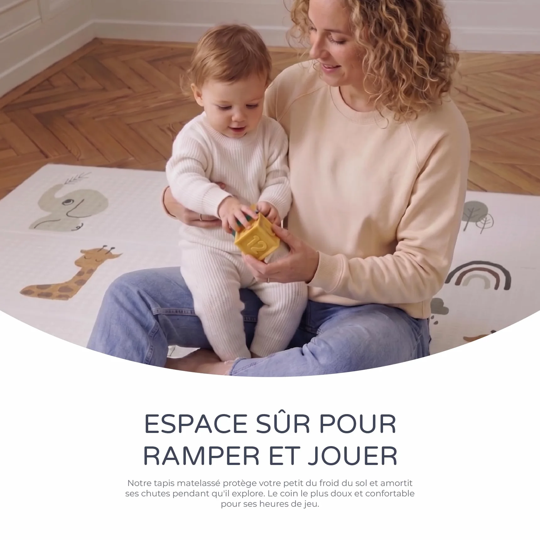 Tapis de Jeu Bébé 180x200 cm Double Face Rembourré 1,5 cm Pliable avec Sac de Transport Éléphant Arc-en-ciel