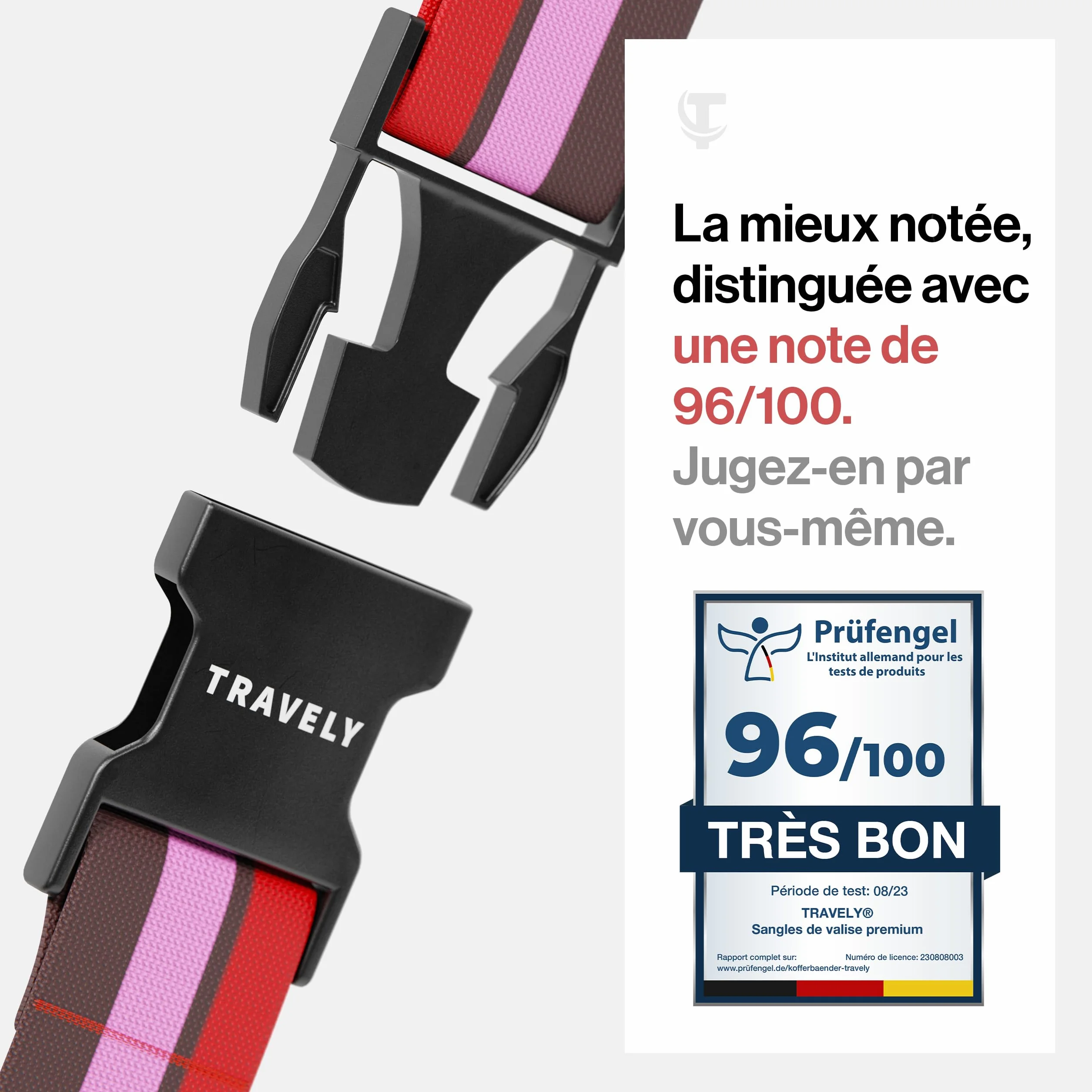 Sangles de valise Travely Lot de 2 avec étiquettes à bagage multicolore
