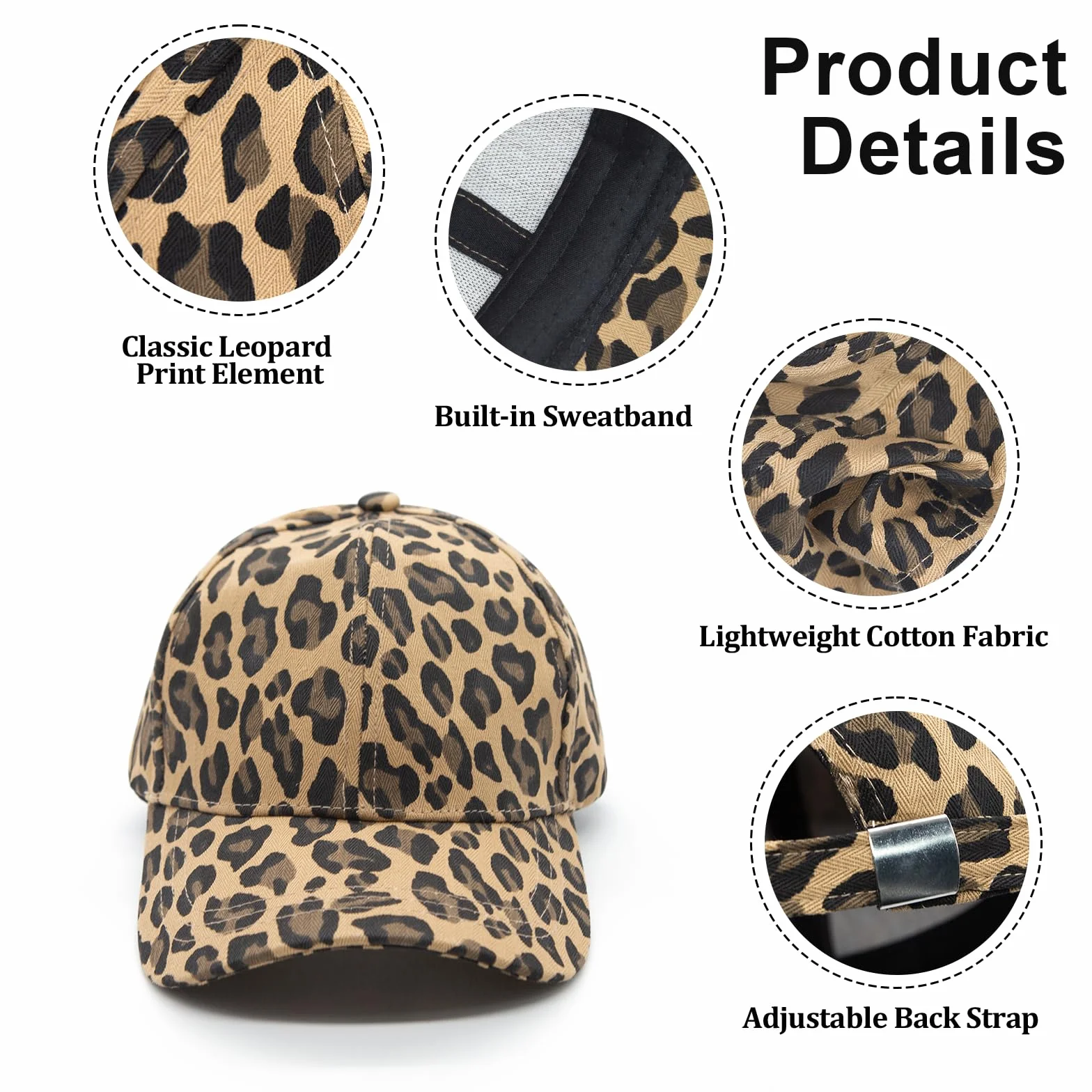 Casquette Vintage Femmes Imprimé Léopard Réglable Baseball