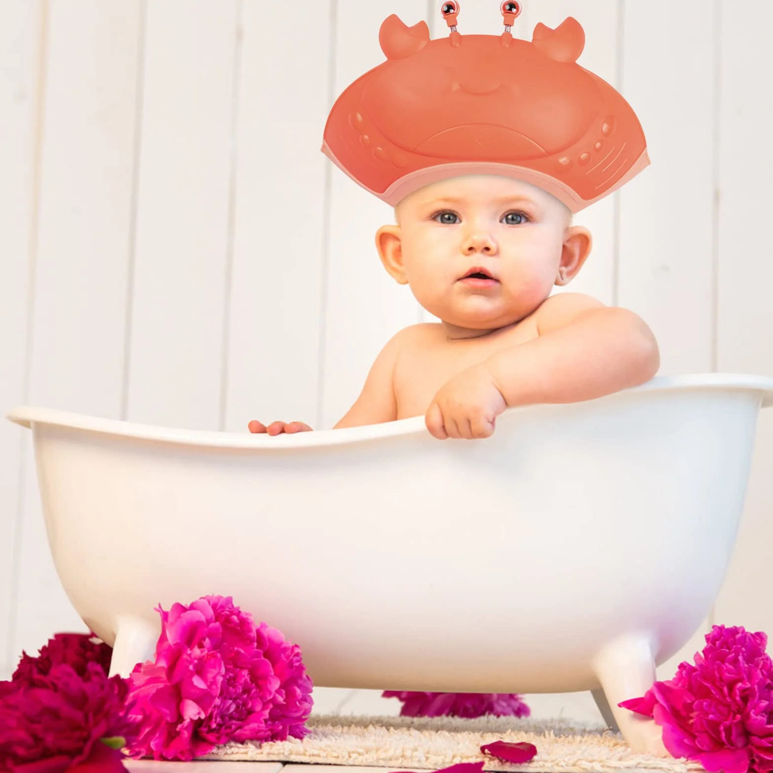 Visière Bonnets Casquette de Bain Enfant Réglable Protection Yeux Oreilles Bébé Rose