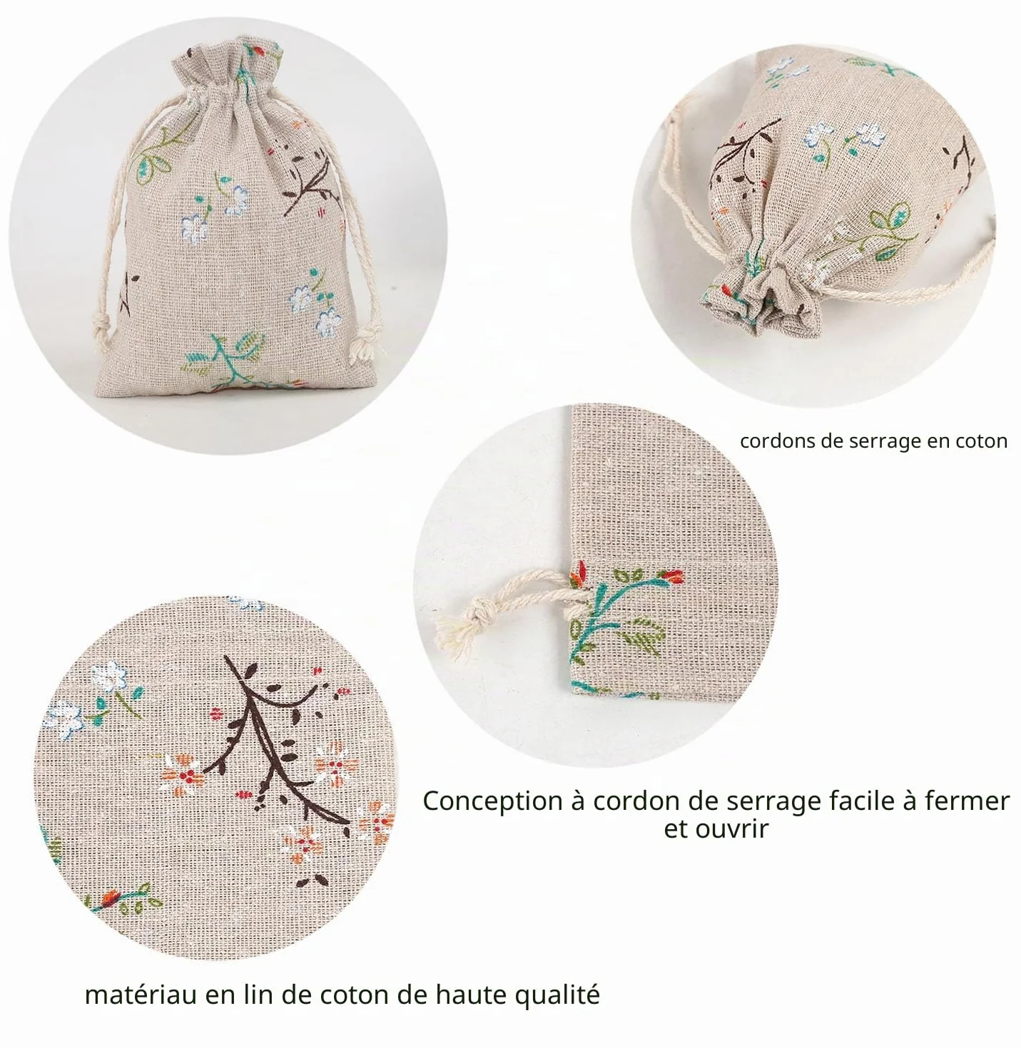 DAHI 25pcs Pochon Coton avec Cordon 10 x 14 cm Sacs Cadeau en Lin Chanvre Jute pour Bijoux