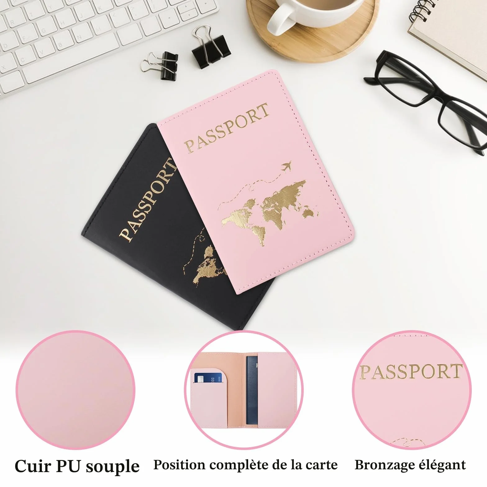 FuninCrea Protege Passeport en Cuir PU Portefeuille Voyage Organisateur de Documents