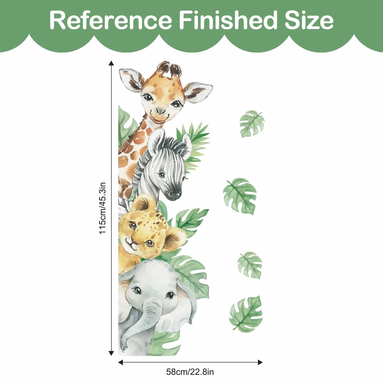 Tanlaby Stickers Muraux Animaux de la Jungle Autocollants Muraux Girafe Zèbre Feuilles Vertes pour Chambre Bébé Décoration Murale