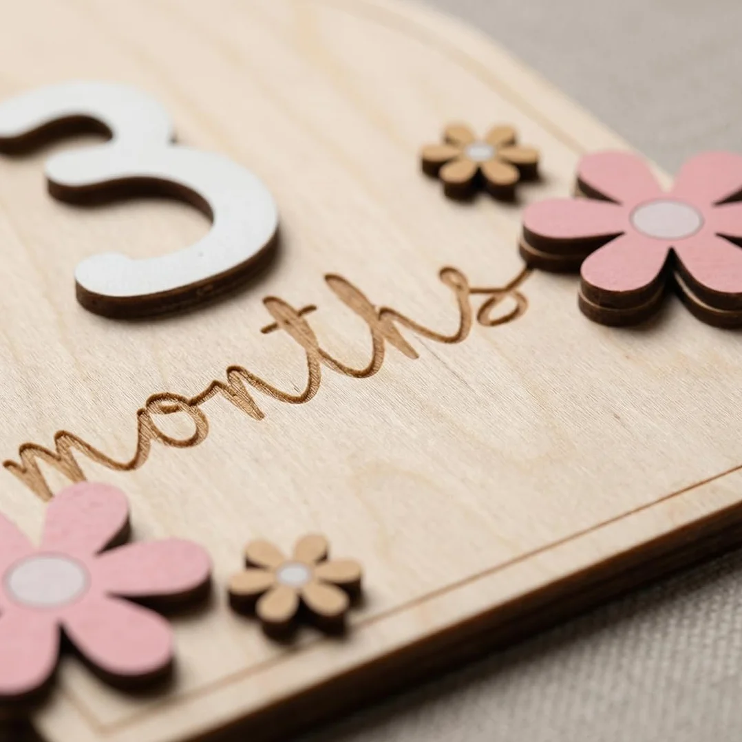 Cartes Mensuelles en Bois pour Bébé Style Floral 0-12 Mois Accessoires Photo Cadeau de Naissance
