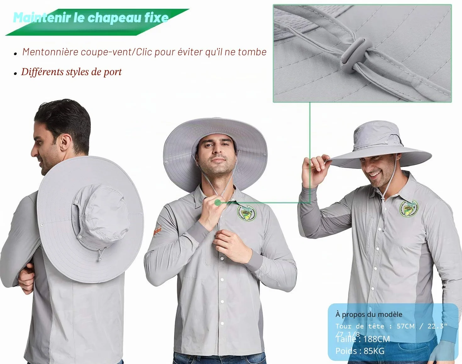 Chapeau Soleil Homme Anti UV UPF50+ Lare Bord Ete Mesh Respirant