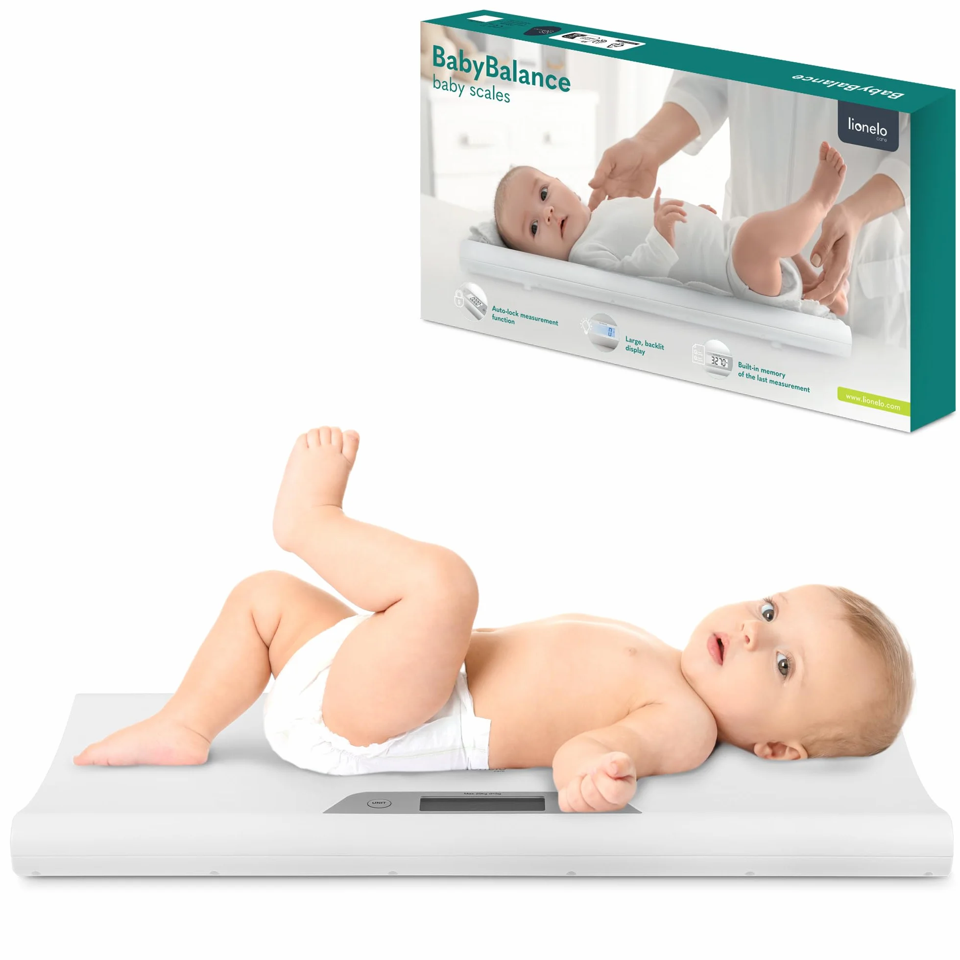 LIONELO BABYBALANCE Pèse-bébé électronique 20 kg grand écran tare mémoire pesée précise 5 g