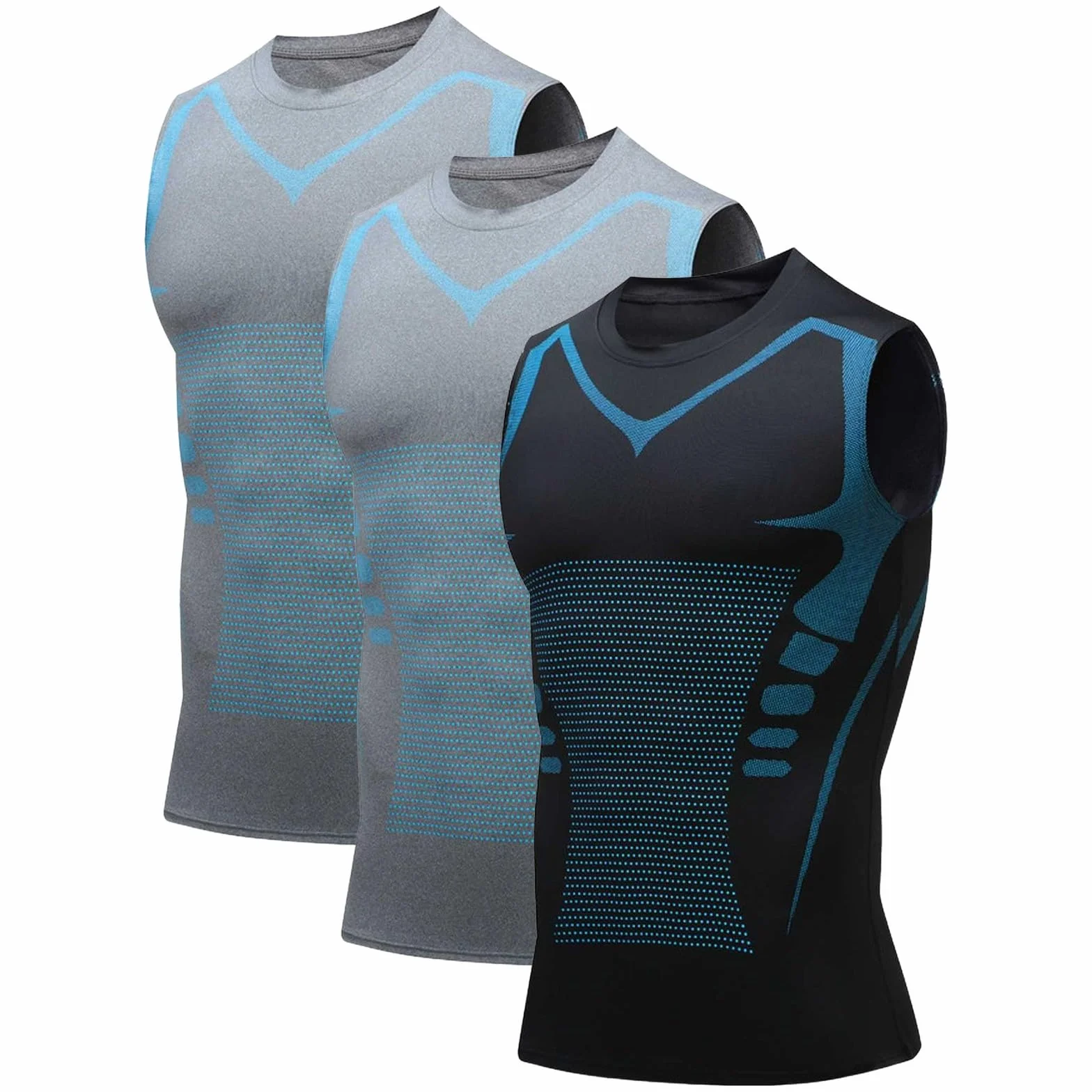 Men Body Shaper Ionic Shaping Vest Powershape Veste de Compression Lot de 3 Ice-Silk