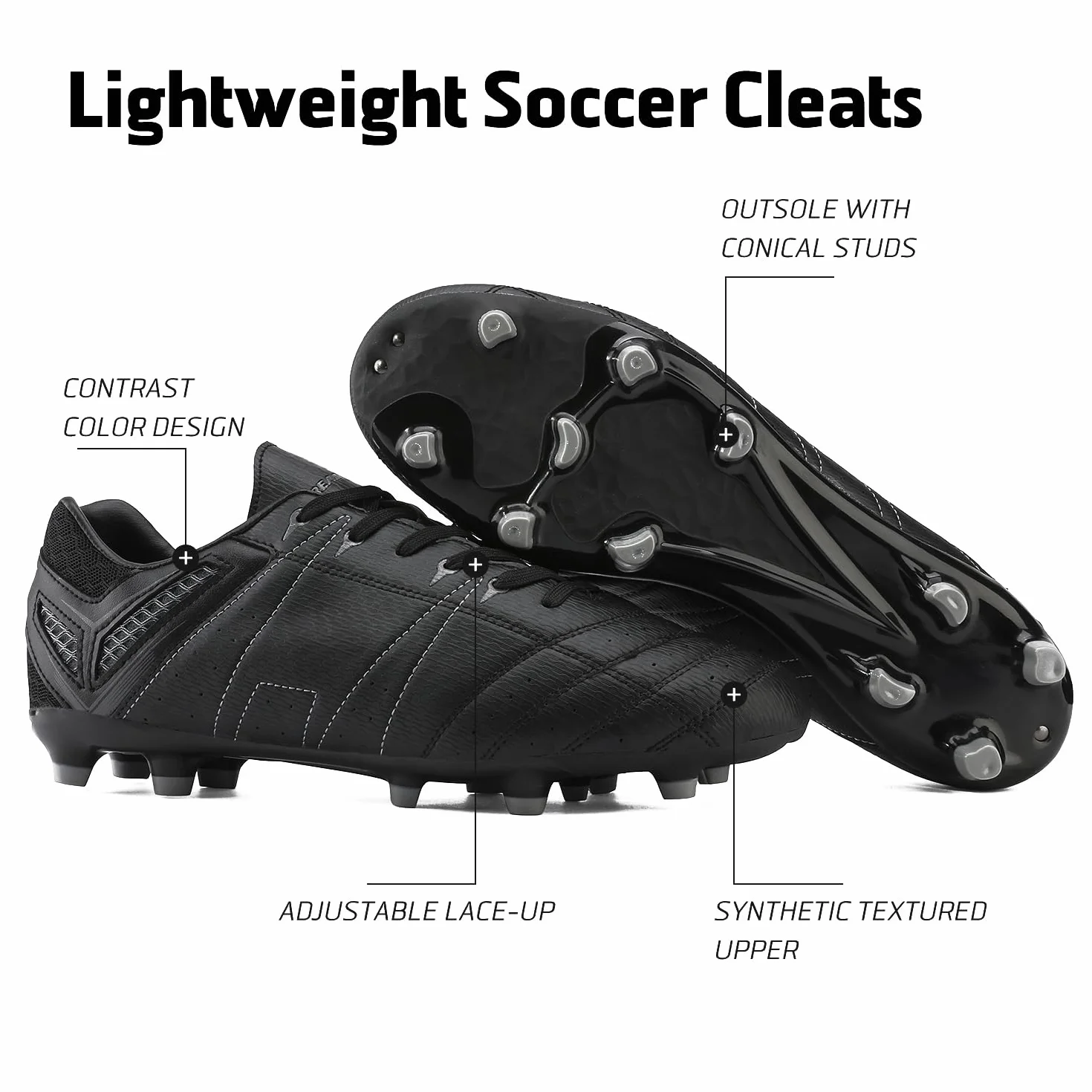 Dream Pairs Chaussures de Football pour Hommes, Chaussures à Crampons Professionnelles, Rouge/Noir 10