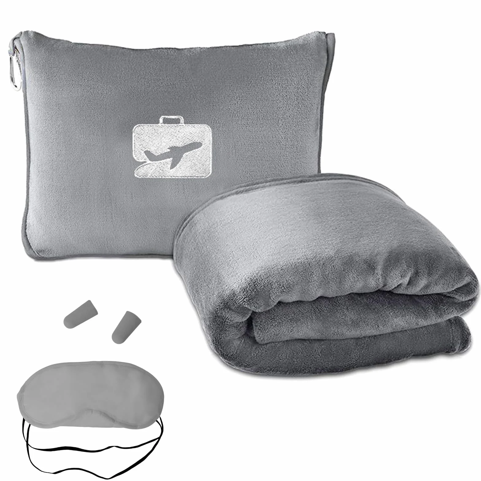 Ensemble Couverture-Oreiller de Voyage 2 en 1, 60x50 Pouces, Portable avec Masque et Bouchons d'oreilles, Gris