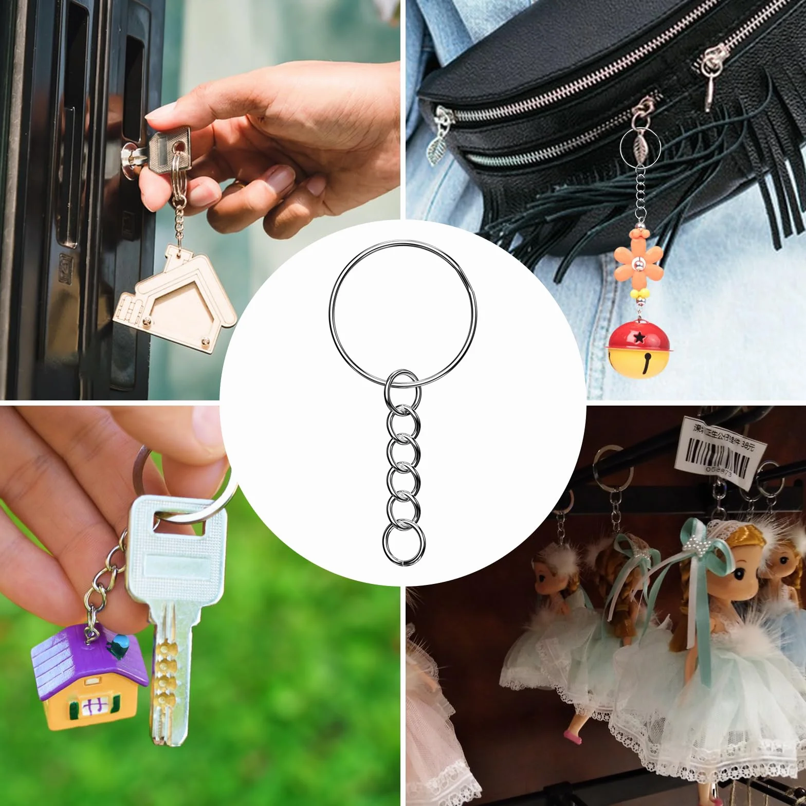 Anneaux Porte Clé 120 Pièces en Métal avec Chaîne 25mm pour Travaux Manuels Bricolage