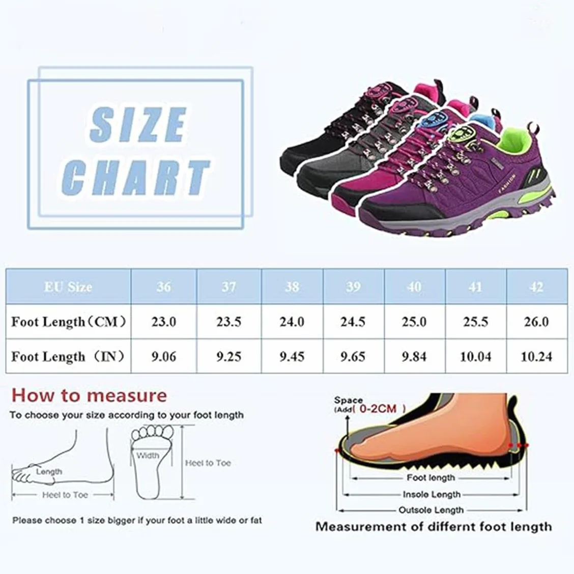 Chaussures de Randonnée pour Femme Légères Antidérapantes Noir Gris Violet Rose 36-42EU