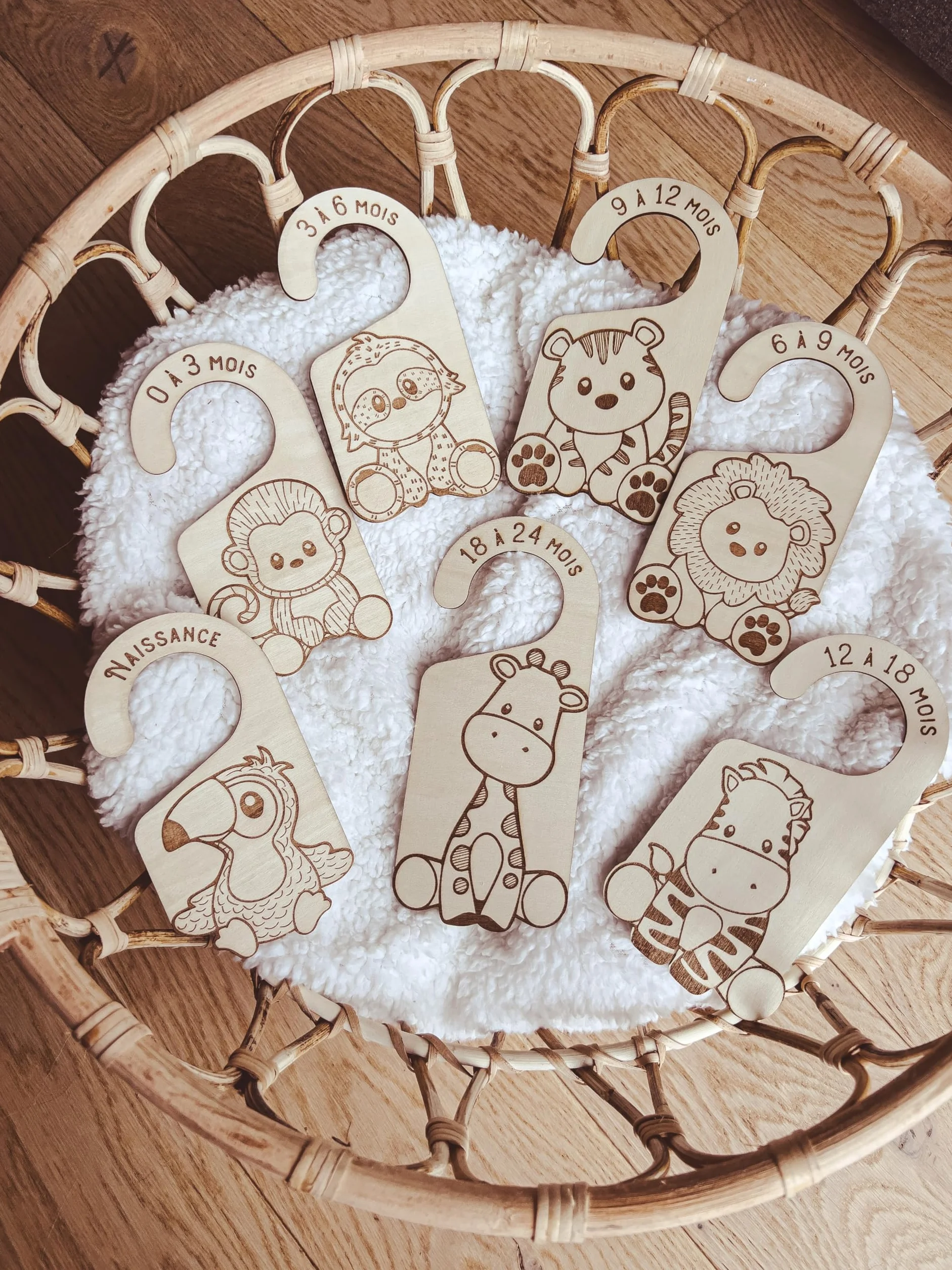 Séparateurs de Penderie en Bois pour Bébé, Motifs Animaux Gravés, Kit de 5 ou 7 Pièces, 0-24 Mois