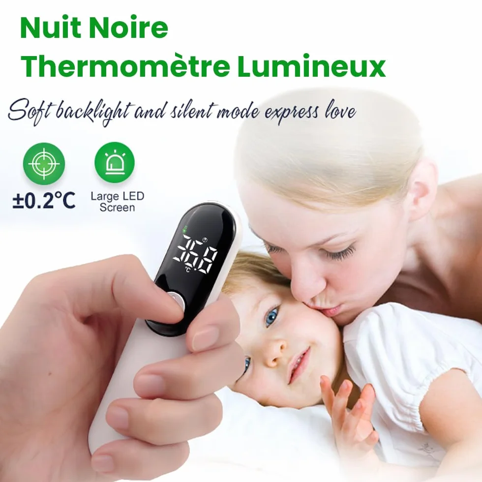 Thermomètre Frontale Sans Contact Infrarouge Numérique avec Alarme Fièvre et Écran LCD Rechargeable USB