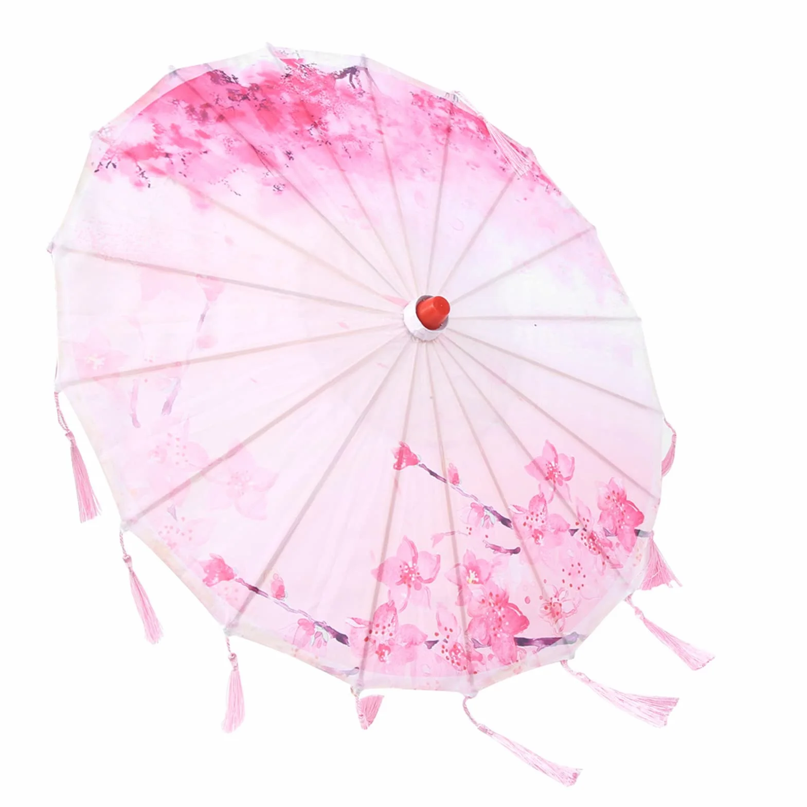 Parapluie à Pompon en Soie, Parasol en Soie de Bambou Chinois avec Glands, Parapluie de Danse Classique Imperméable pour Mariage (Rose)