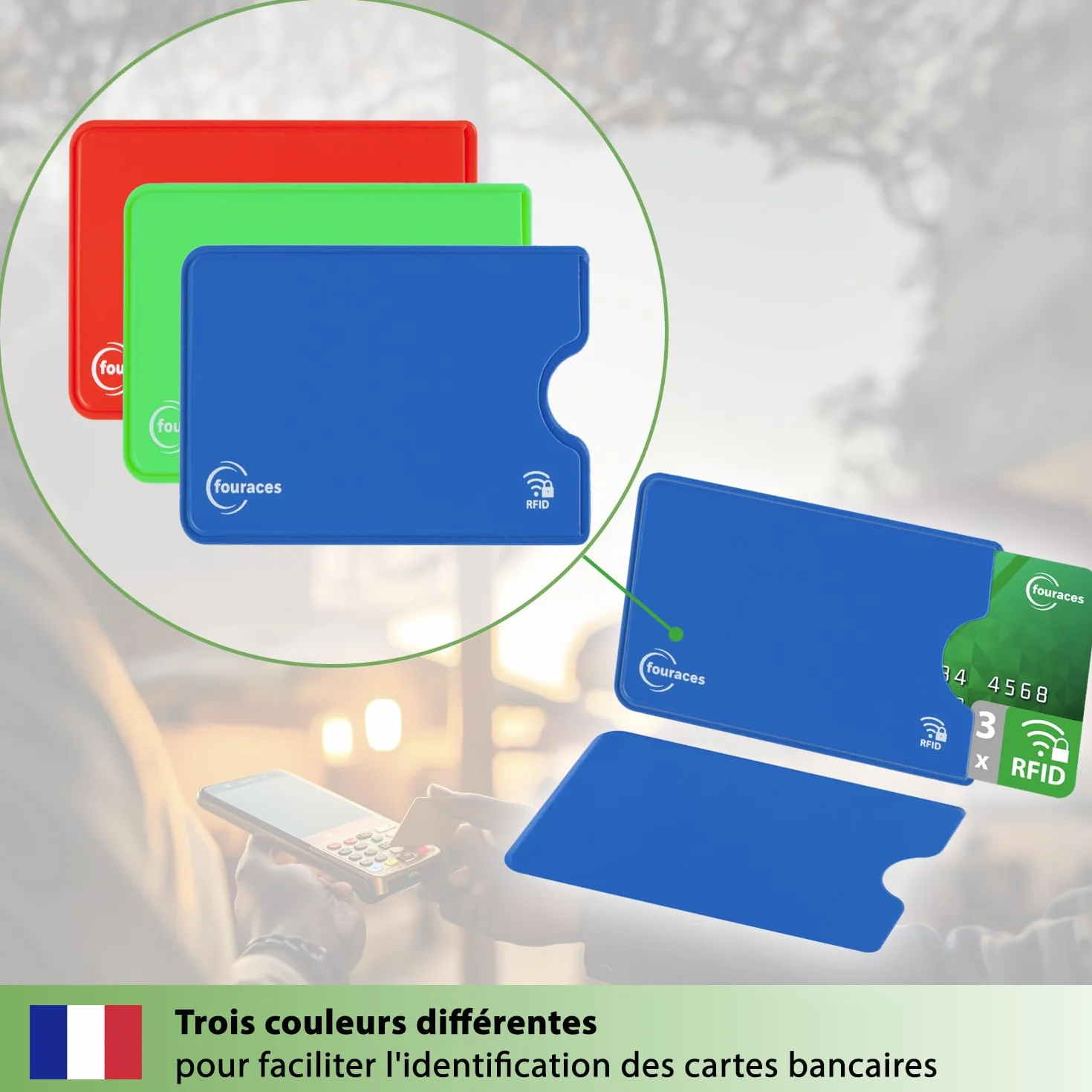 fouraces RFID Protection Carte bancaire 3 pièces Porte-Carte Anti fraude Anti RFID NFC Plastique Multicolore
