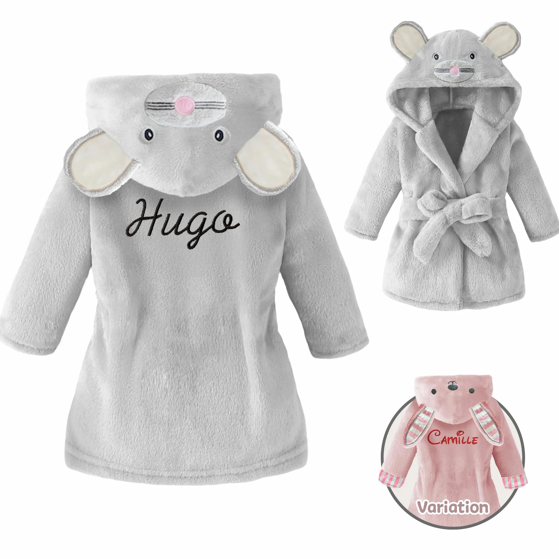 Peignoir bébé personnalisé prénom brodé - Robe de chambre douce moelleuse - Cadeau naissance baptême anniversaire Noël garçon fille