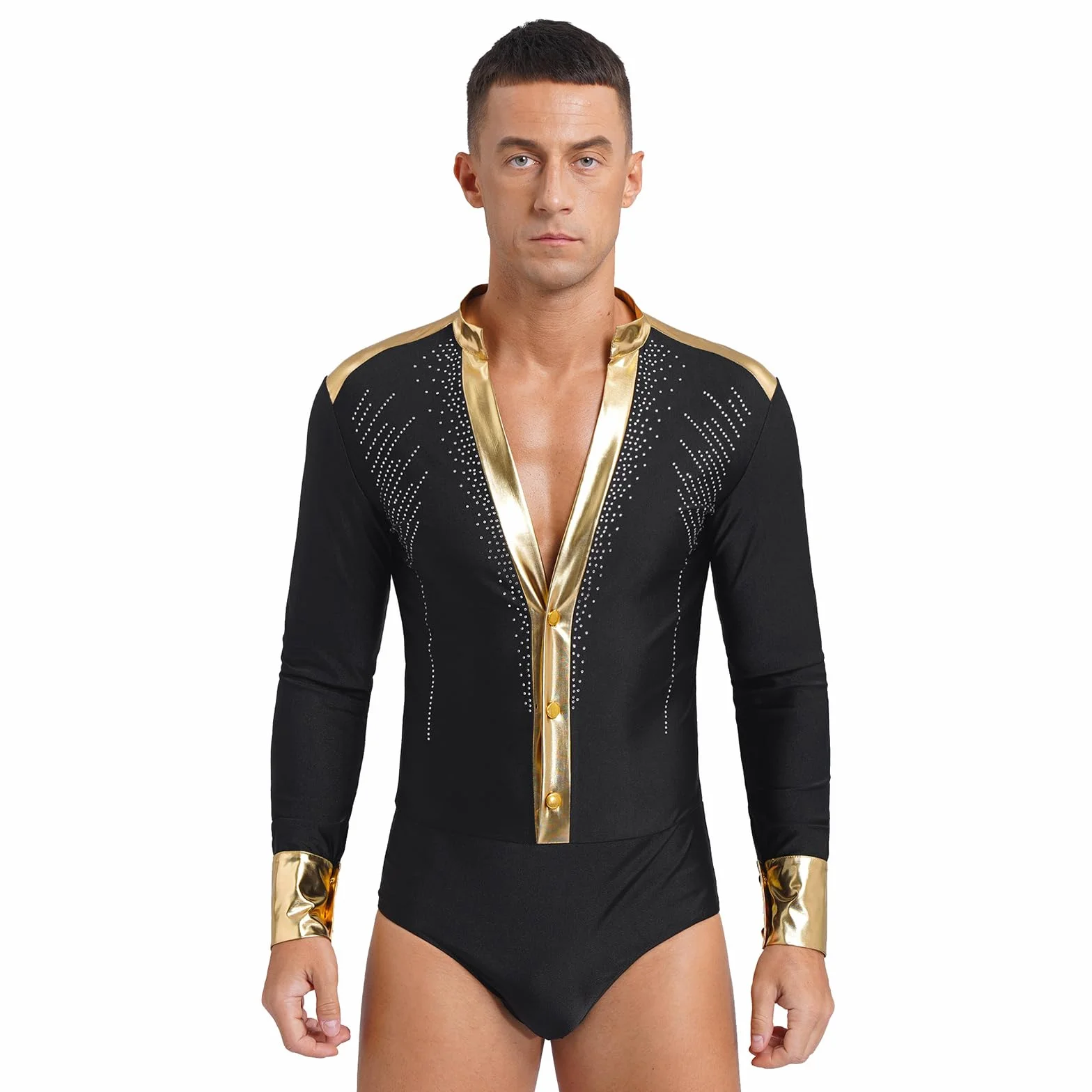 Justaucorps Gymnastique Manches Longues Strass Brillant Body Danse Homme M-XXL