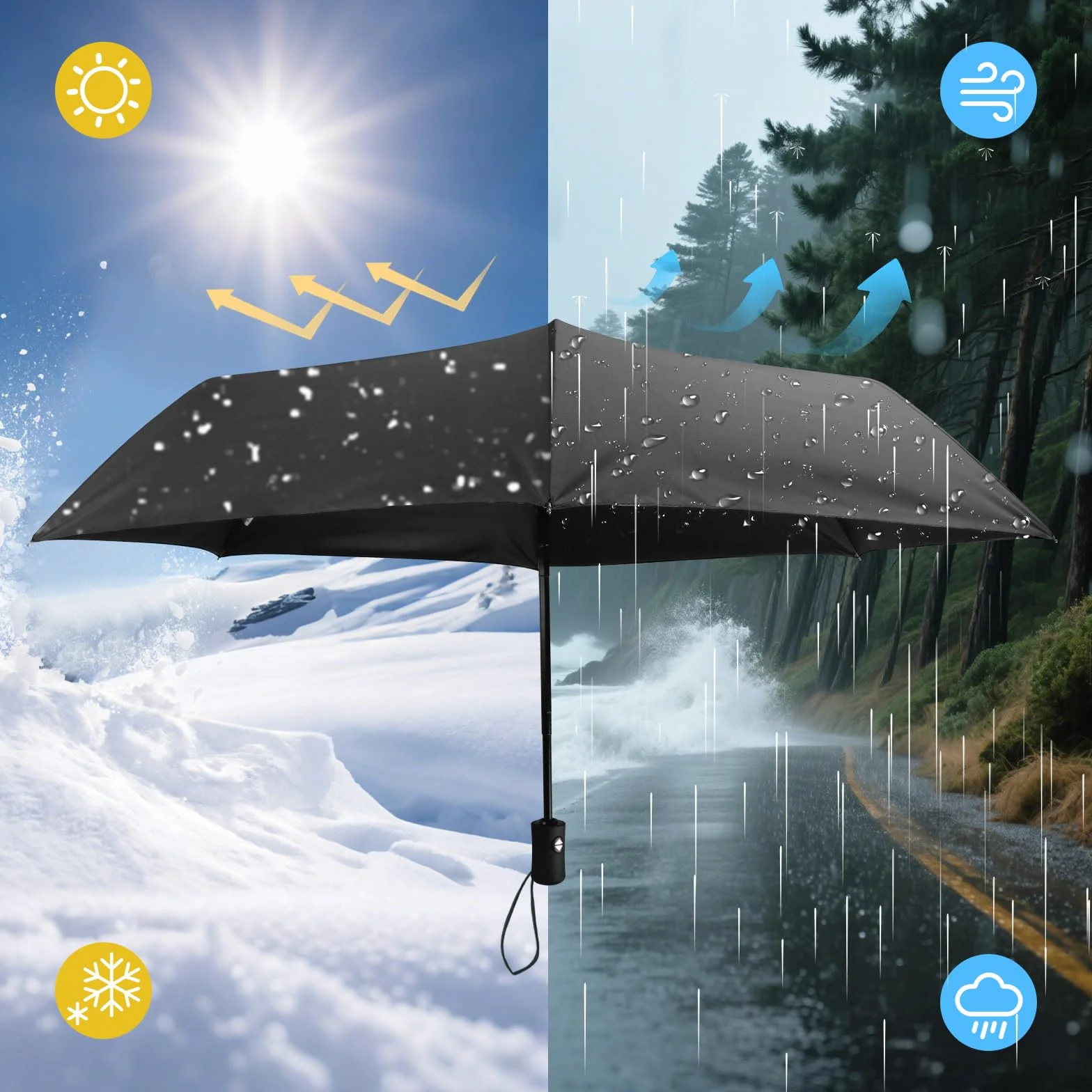 Parapluie Automatique Compact Anti-UV UPF50+ Toit Noir 313g Plié 28cm 98cm Voyage