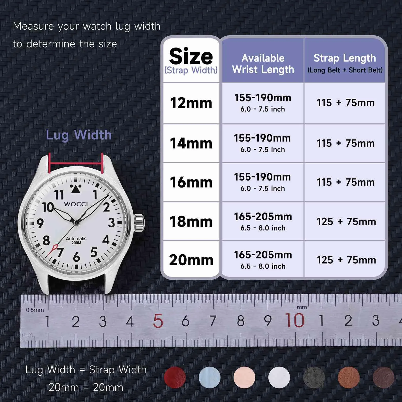 WOCCI Bracelet de Montre pour Femme en Cuir Gaufré Grain d'Alligator, 12mm-20mm