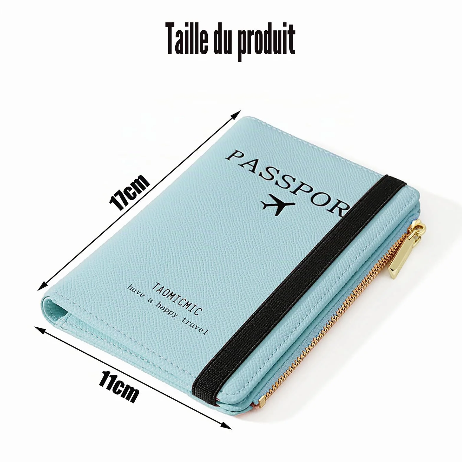 Toctax Protege Passeport Cuir Artificiel RFID-Blocker Pochette Passeport Zippé Bleu