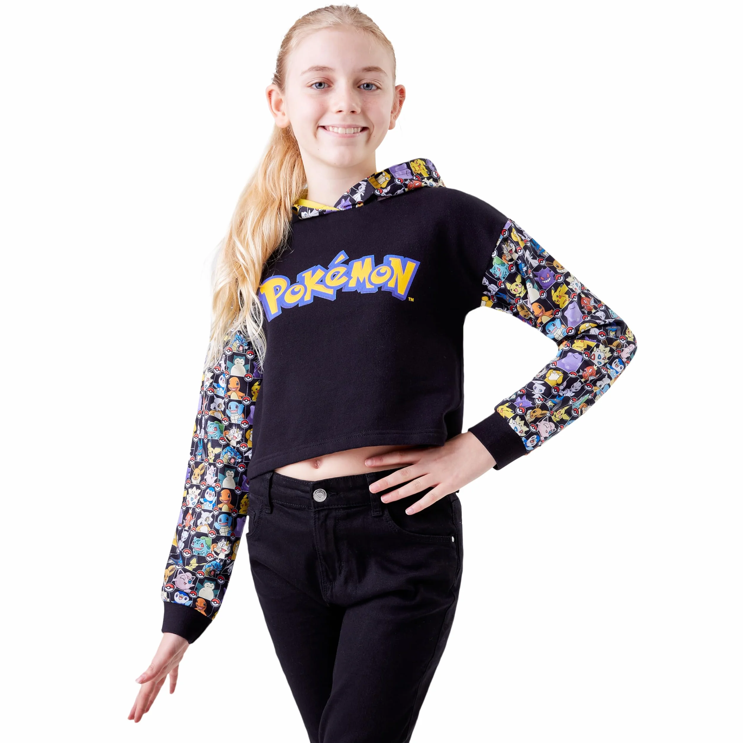 Pokémon Sweat à Capuche Fille Crop Top Officiel Pikachu Coton Tailles 5-15 Ans