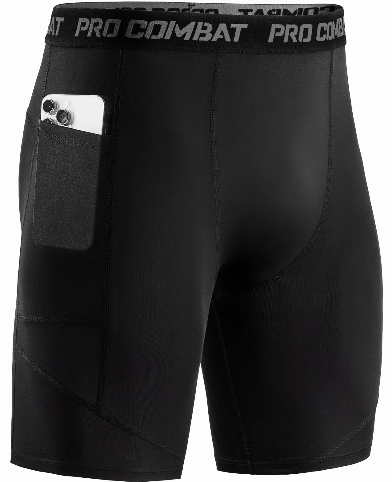 Niksa Short de Compression Homme à Séchage Rapide Respirant Sport Ajusté avec Poches pour Téléphone