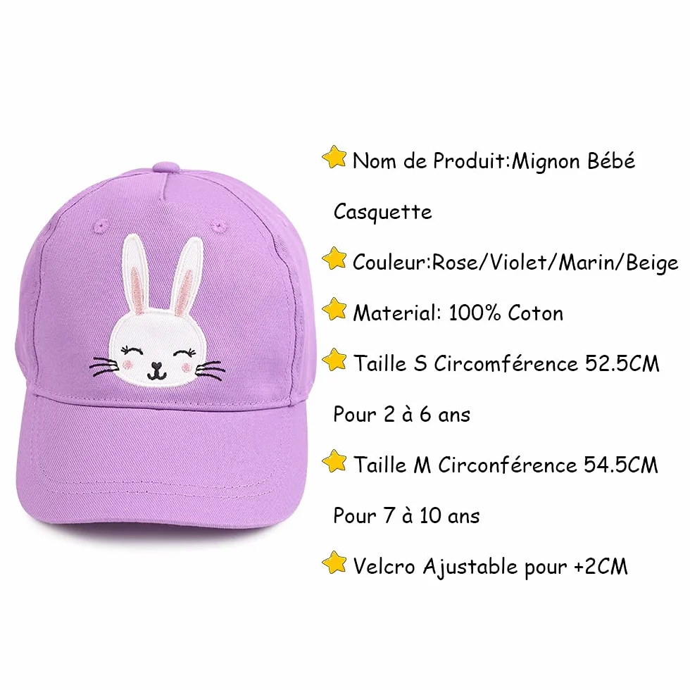 Casquette Enfant Coton Broderie Ours Lapin Chapeau Bébé Fille Garçon Soleil 6 Mois-10 Ans