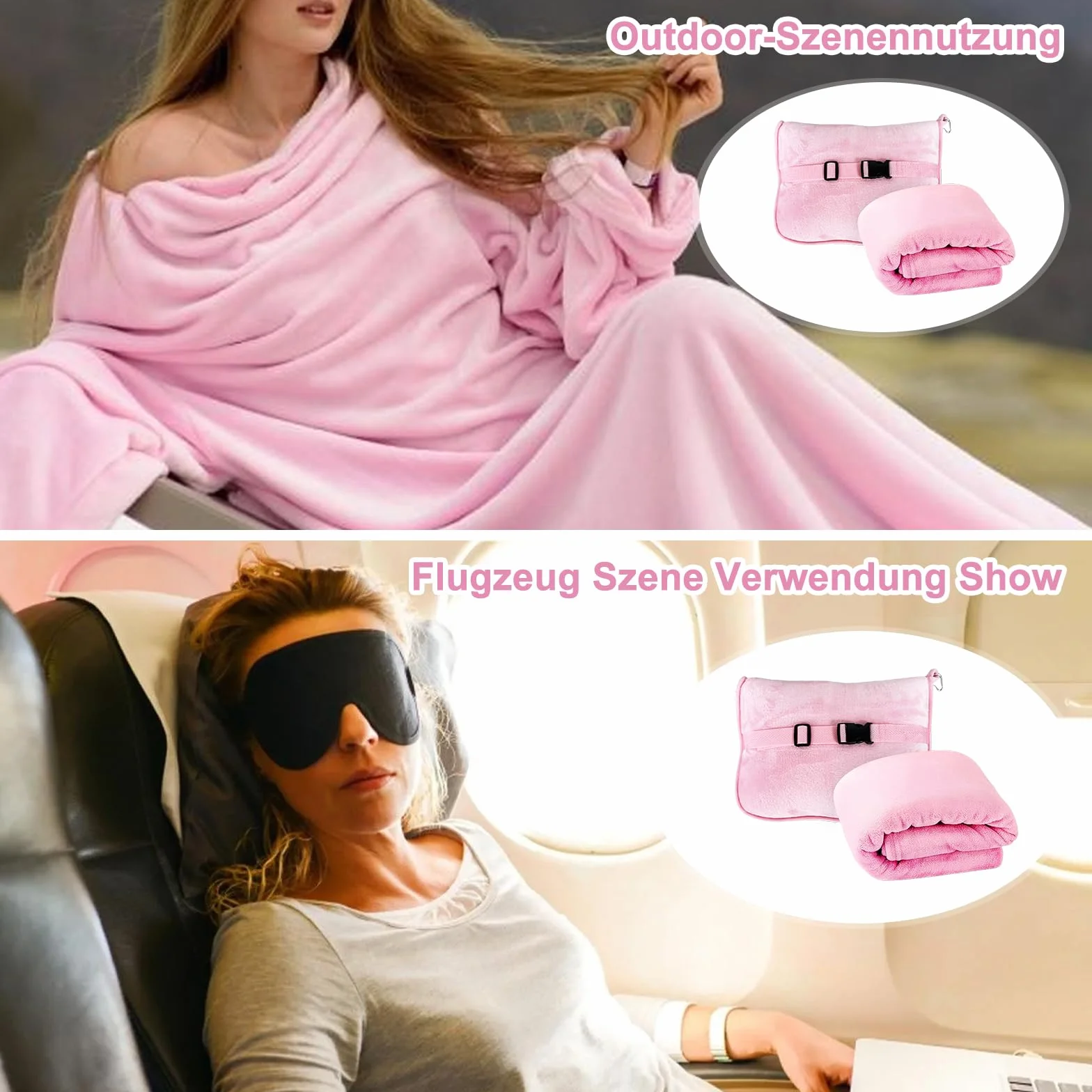 HOSPAOP Couverture de voyage 2 en 1 portable avion 127x152cm avec masque sommeil et bouchons oreilles