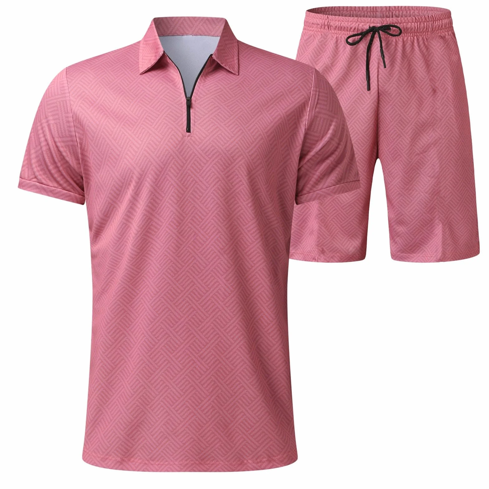 Survêtement de Sport T-Shirt à Manches Courtes Fermeture éclair et Short Ensemble Court 2 Pièces Pour Homme
