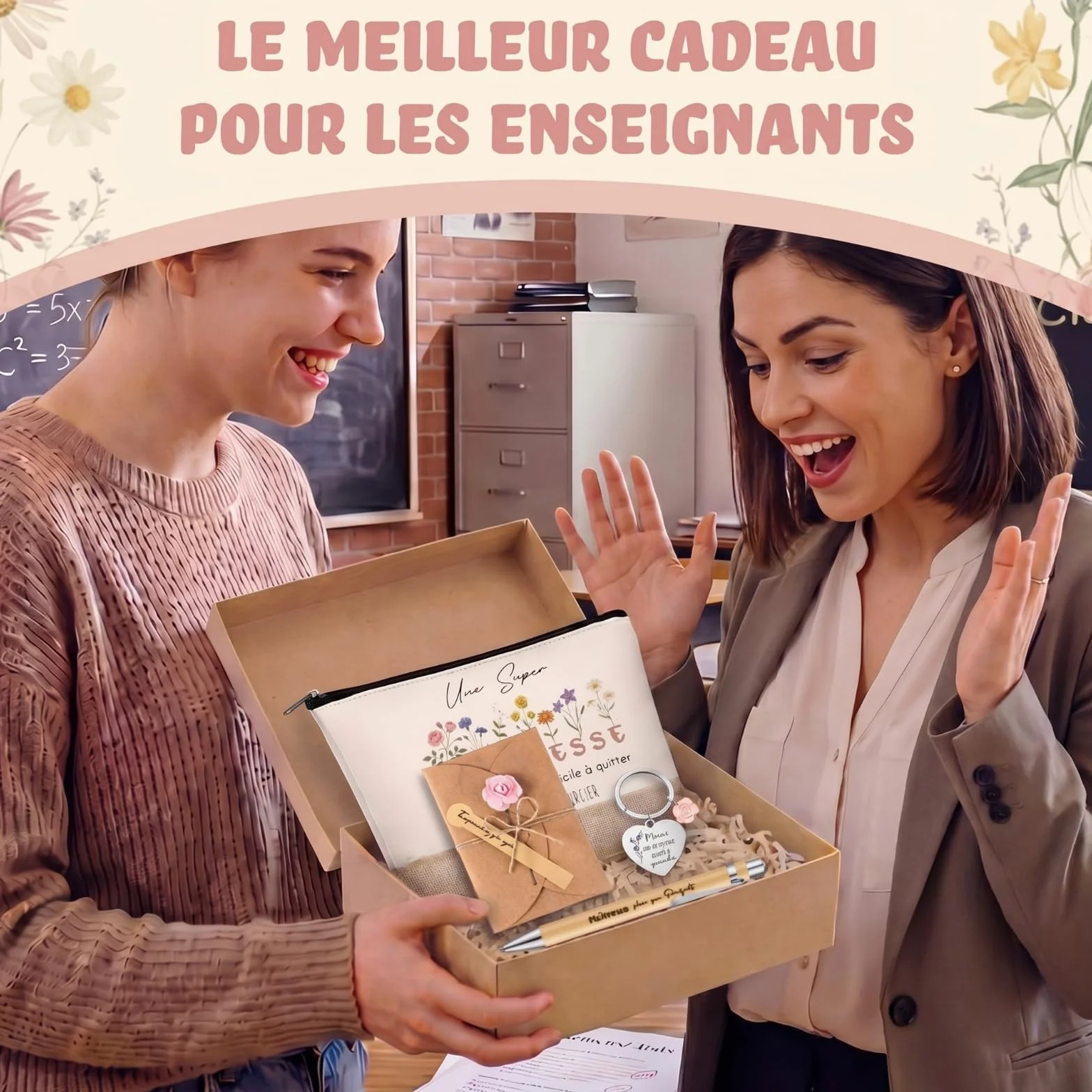 BBTO Trousse de Maquillage Porte-Clés Stylo à Bille Carnet Carte Cadeau pour Maîtresse Maternelle Enseignante Professeur Aesh
