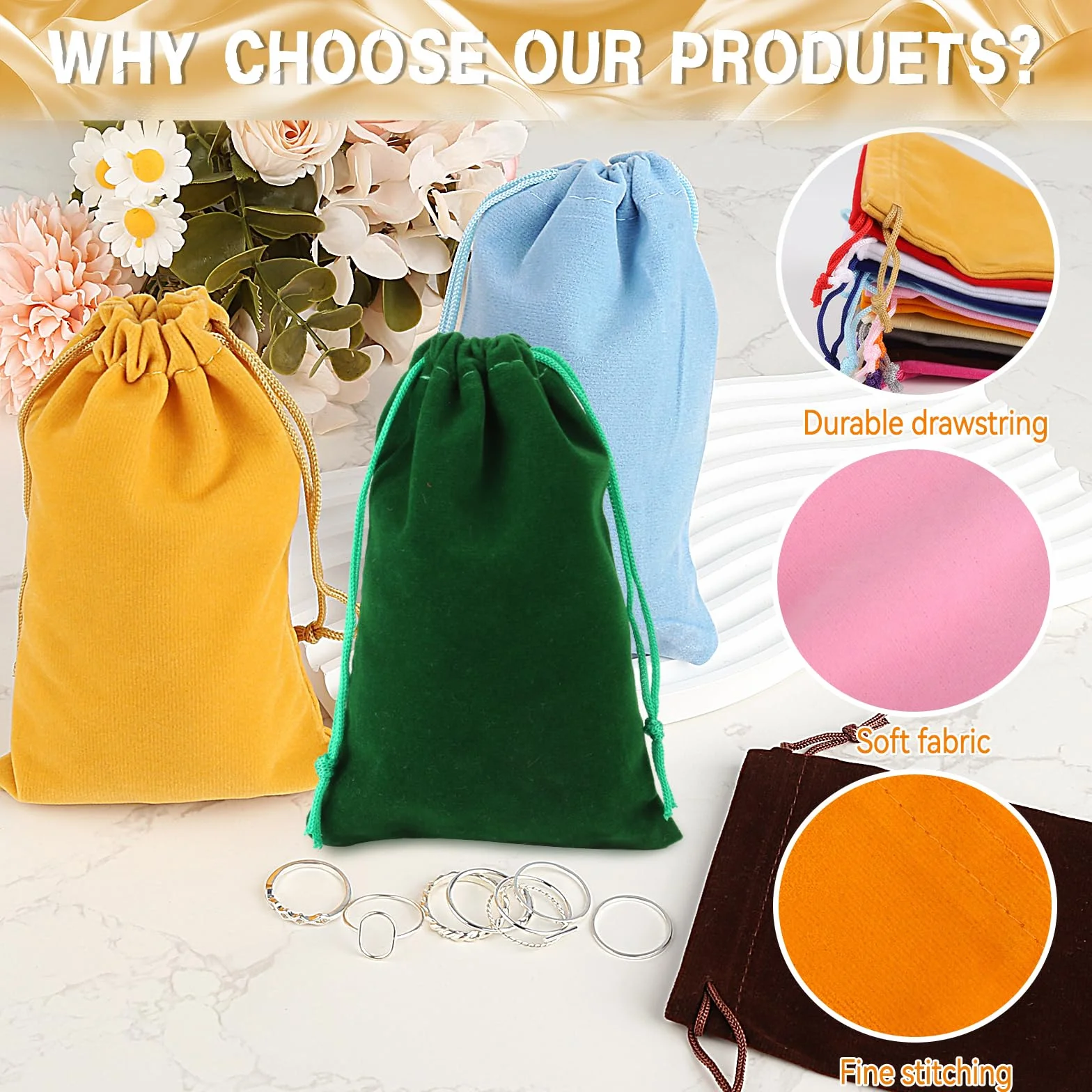 Lot de 15 Sachets en Velours 10x15cm avec Cordon, Pochette Cadeau Bijoux