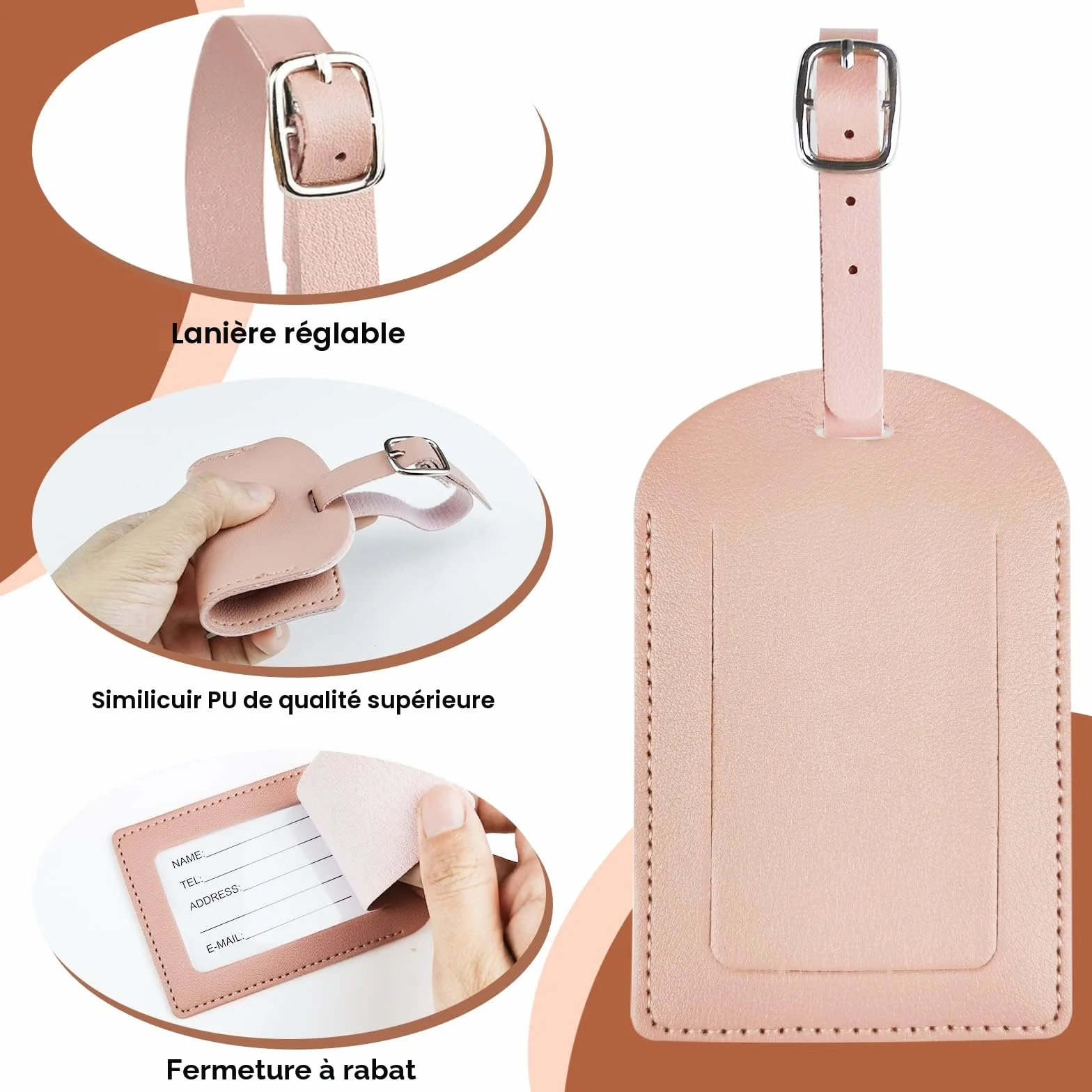 Lot de 3 Étiquettes Valise PU Cuir Bagage Réglable Pour Sac à Dos Aviation