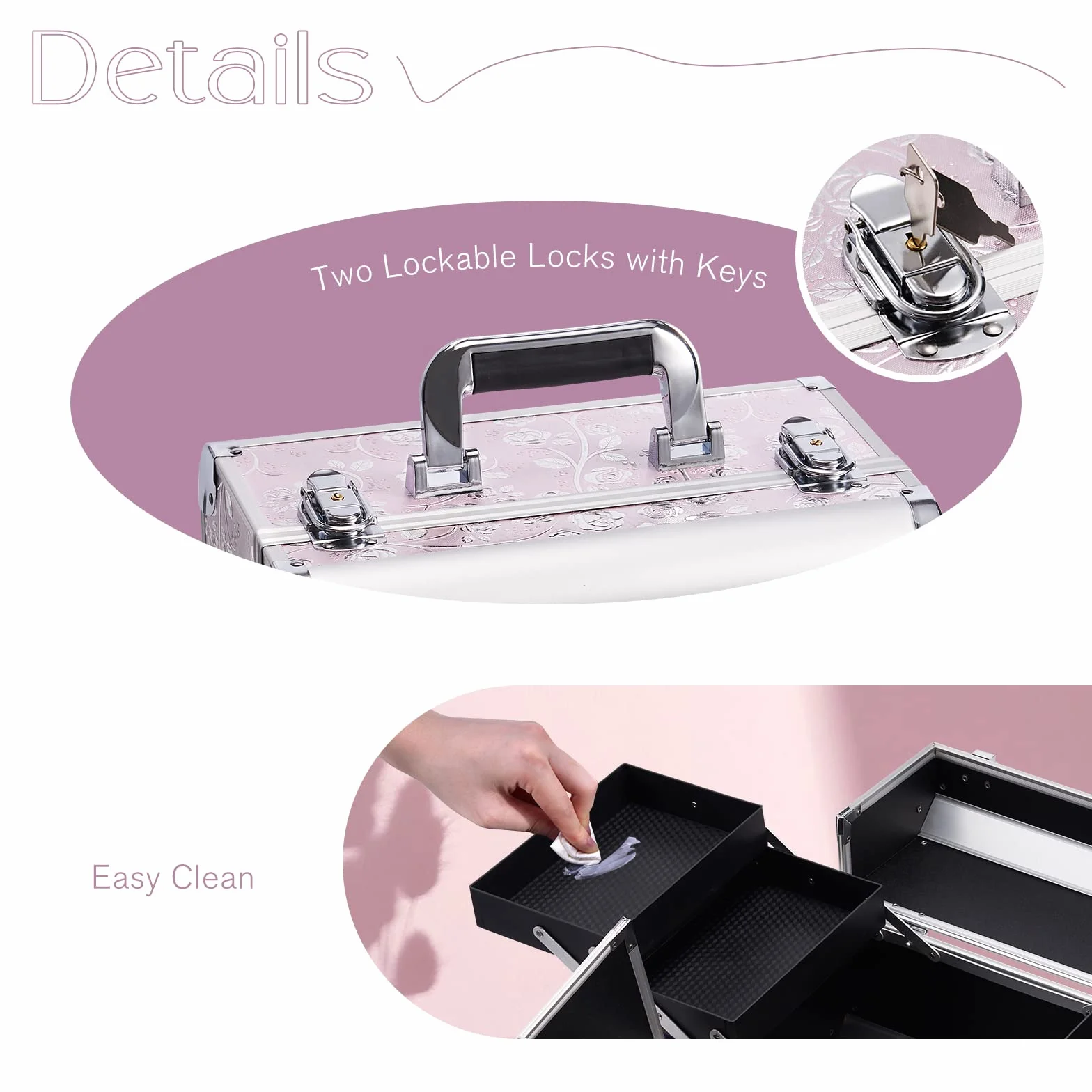 Malette Maquillage Aluminium Vanity Professionnelle Rangement Cosmétiques Coiffure Manucure Rose