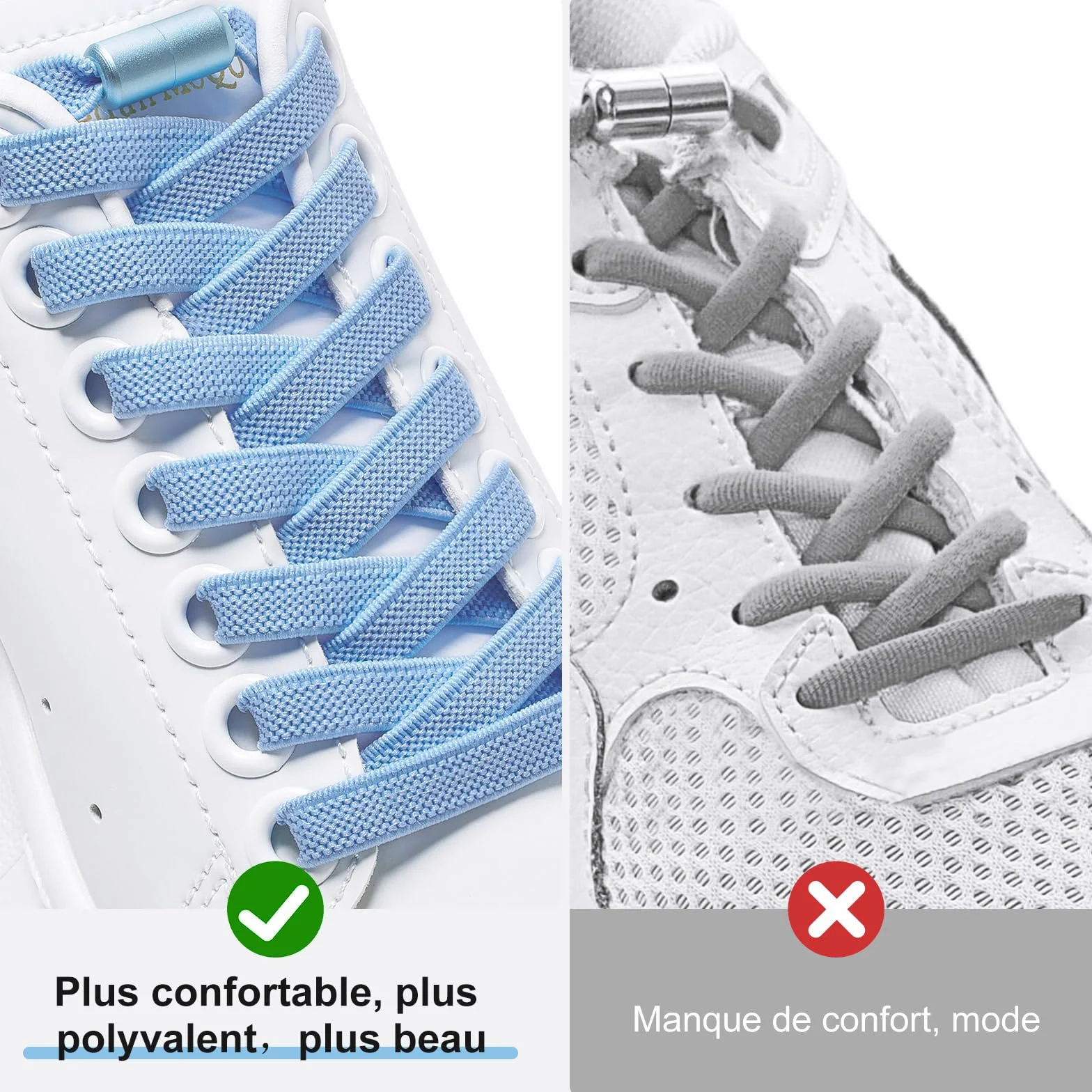 Lacets Élastiques Plats sans Noeud pour Chaussures Enfants Adultes Baskets - 2 Paires