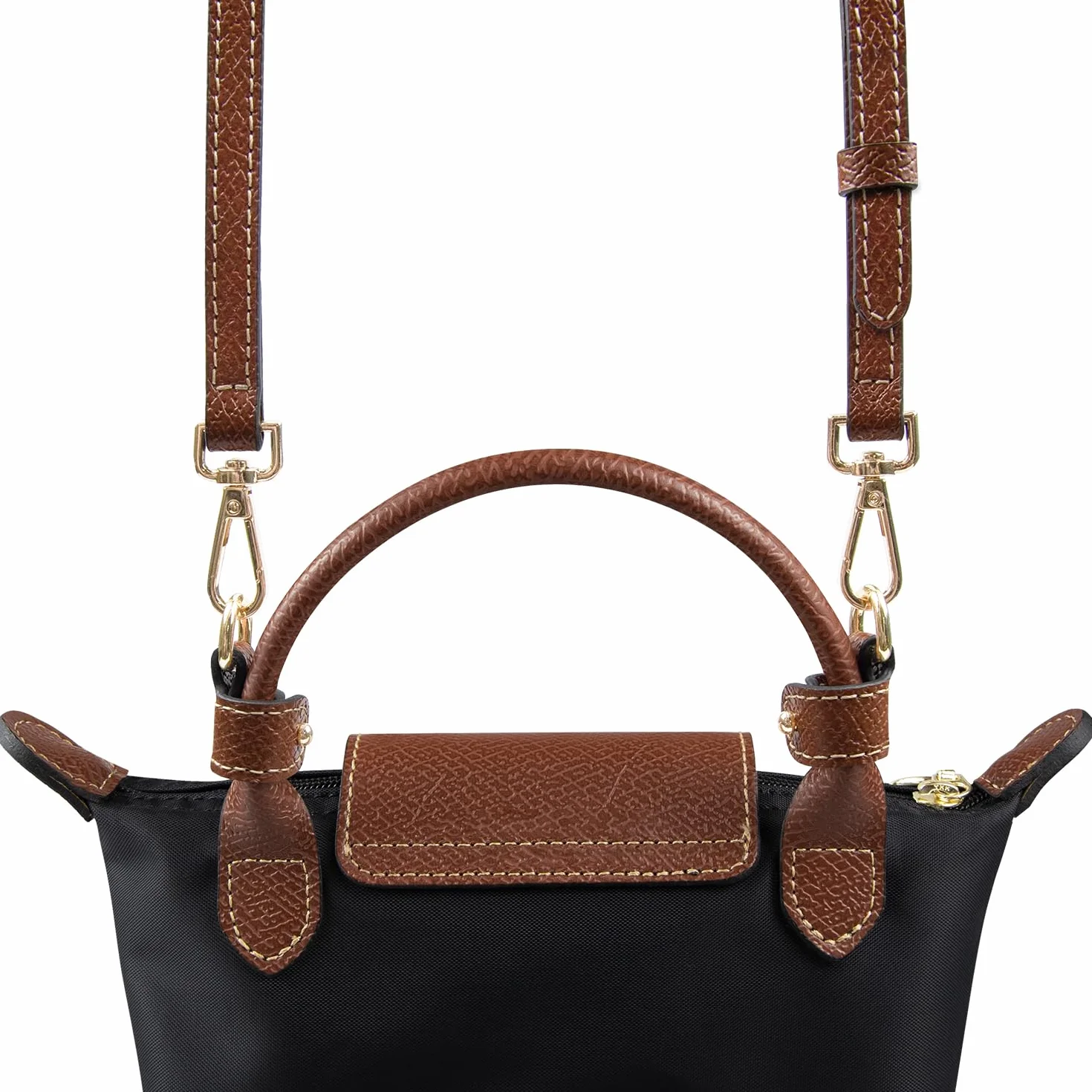 SOPROM Bandoulière pour Longchamp Mini Sac, Lanière Strap Long Champ Le Pliage Bag 1.1cm Brun&Or