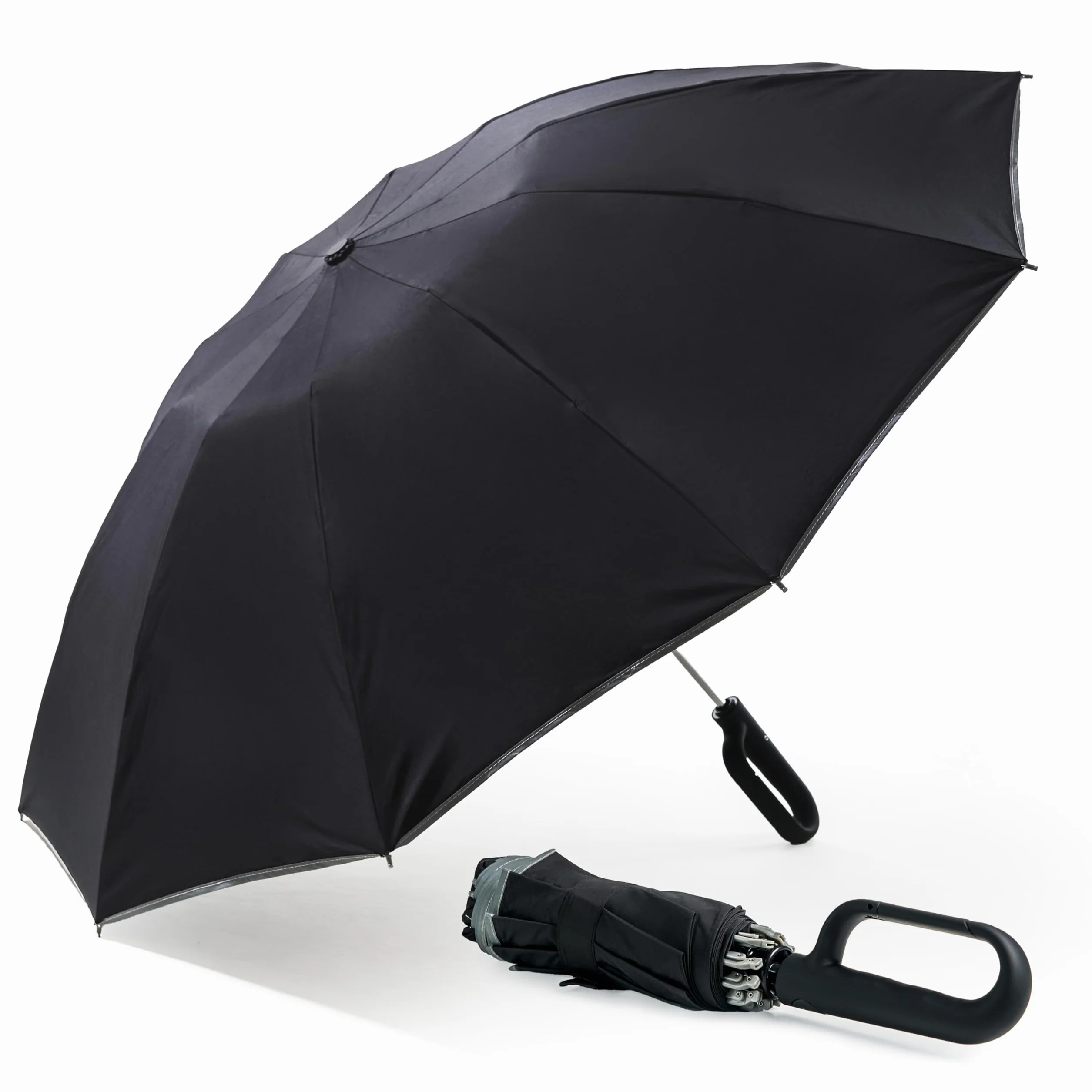B-LION Parapluie Pliant Inversé 10 Baleines Renforcées Bande Réfléchissante Automatique Coupe-Vent Poignée Clip