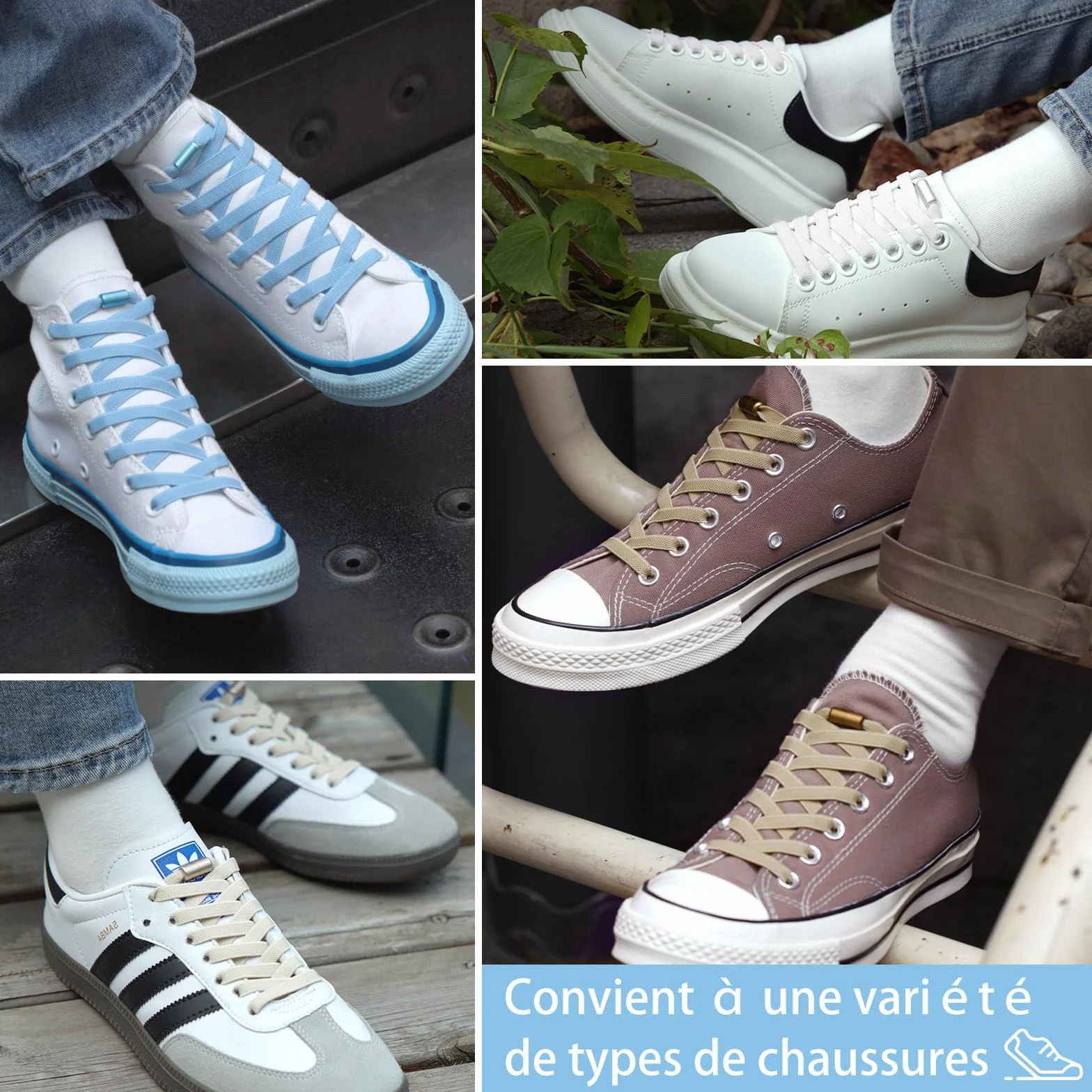 Lacets Élastiques Plats sans Noeud pour Chaussures Enfants Adultes Baskets - 2 Paires