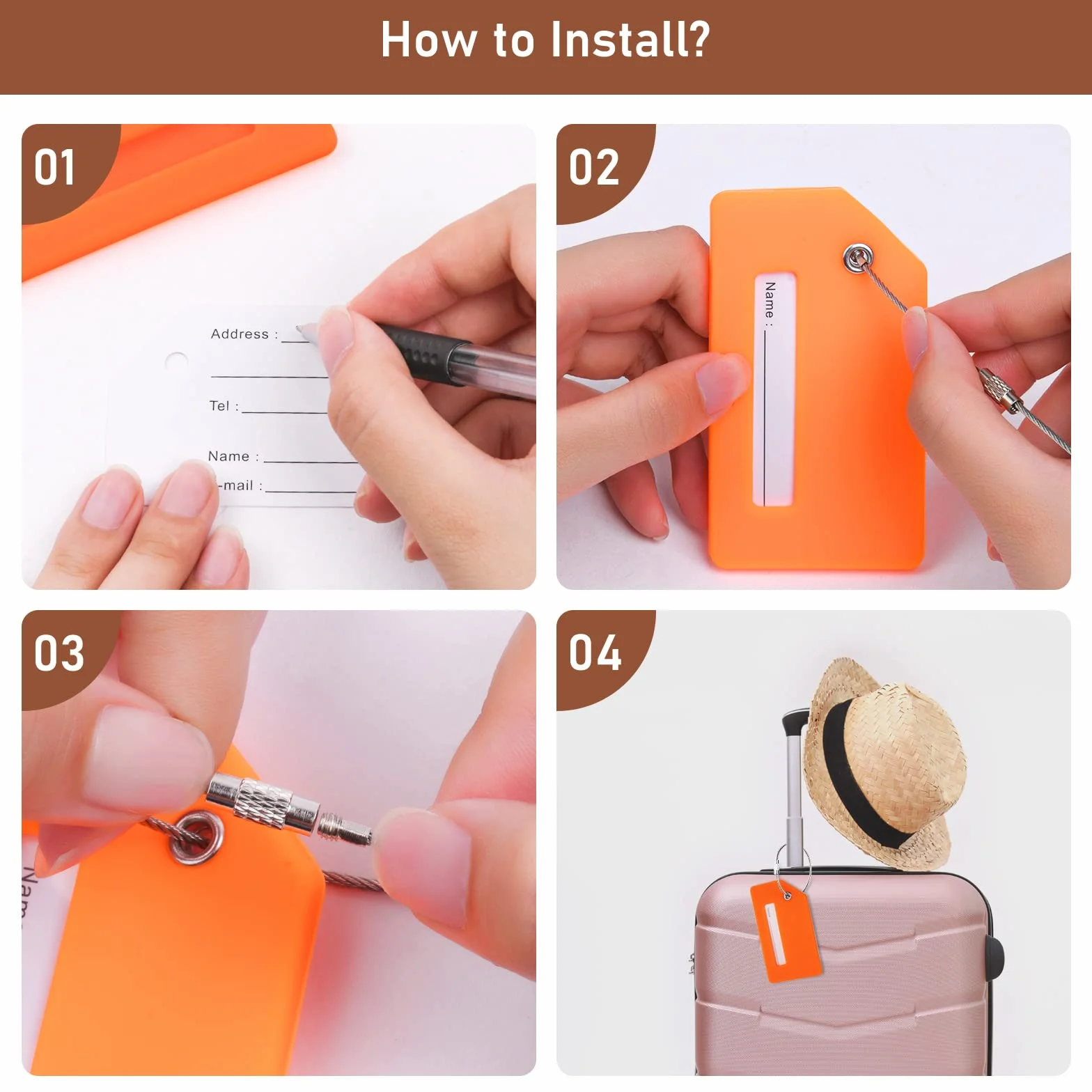Flintronic Lot de 2 Étiquettes de Bagage en Silicone avec Carte d'Identité, Cordes en Acier Inoxydable